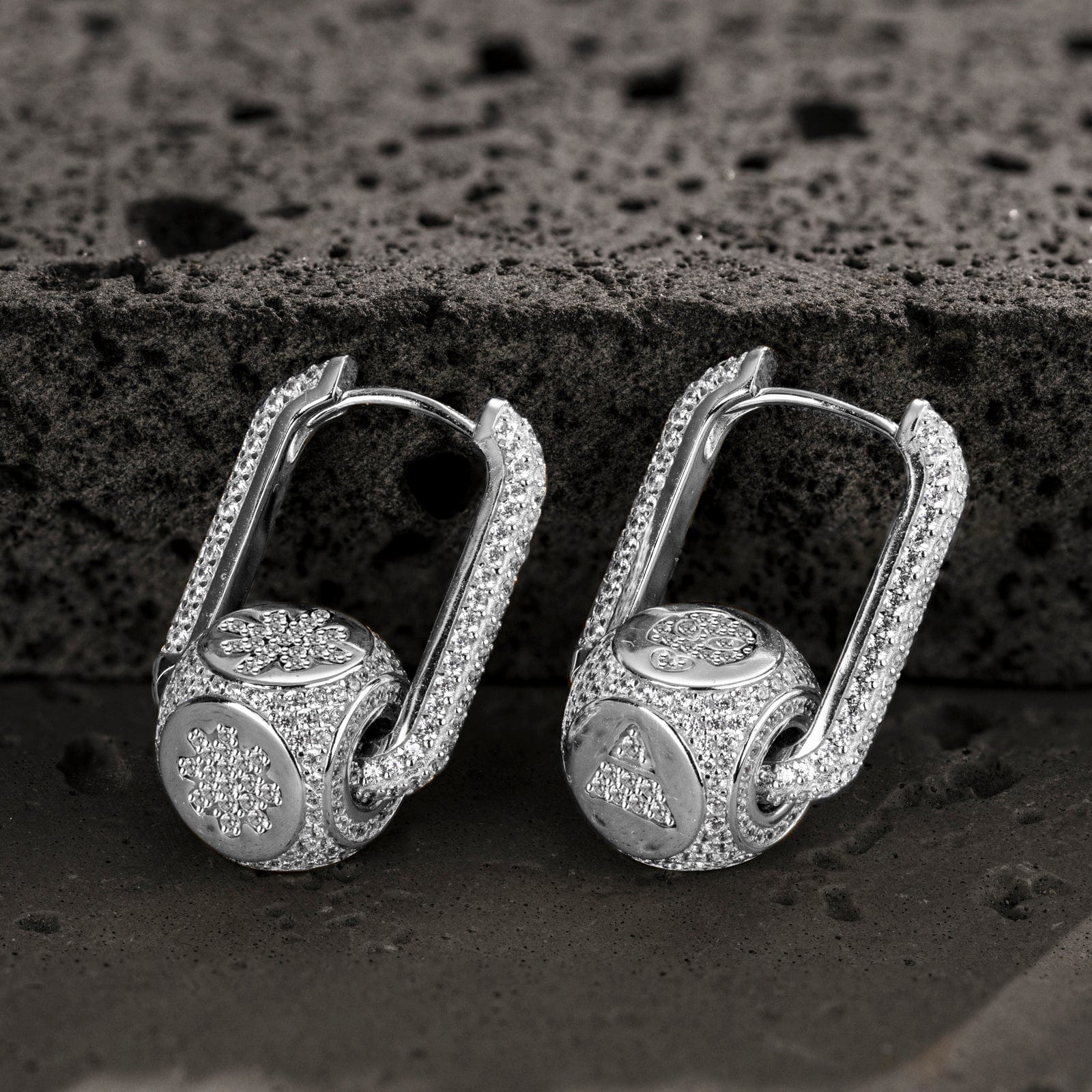 Robot and Light Tarnish-resistant Silver Charms Earrings Set with Sterling Silver Ear Post In White Gold Plated - Image 3