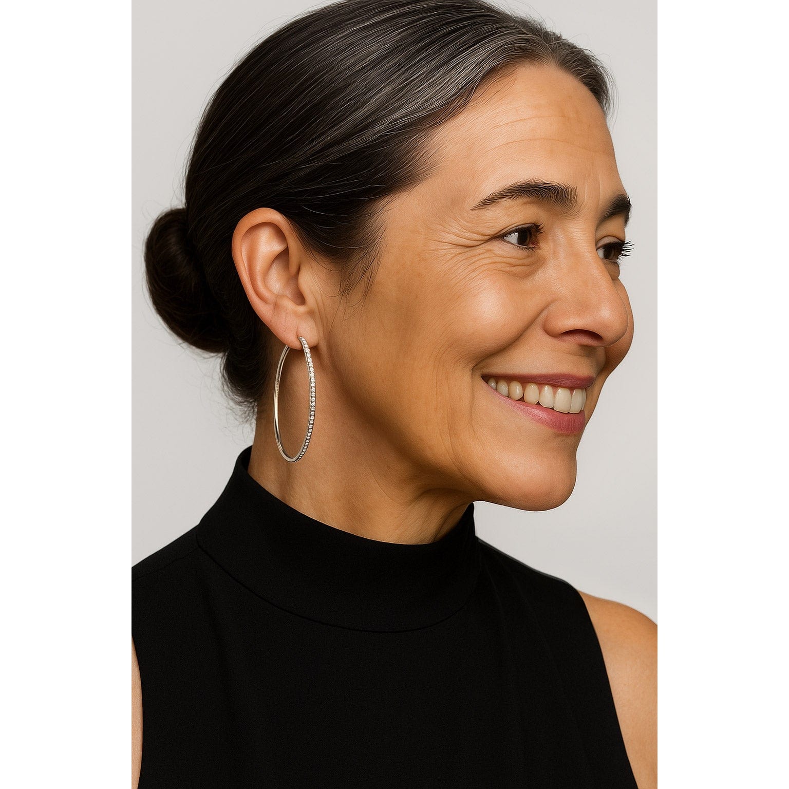 Tarnish-resistant Silver 5A Cubic Zirconia Classic Hoop Earrings with Sterling Silver Ear Post In White Gold Plated - Image 2