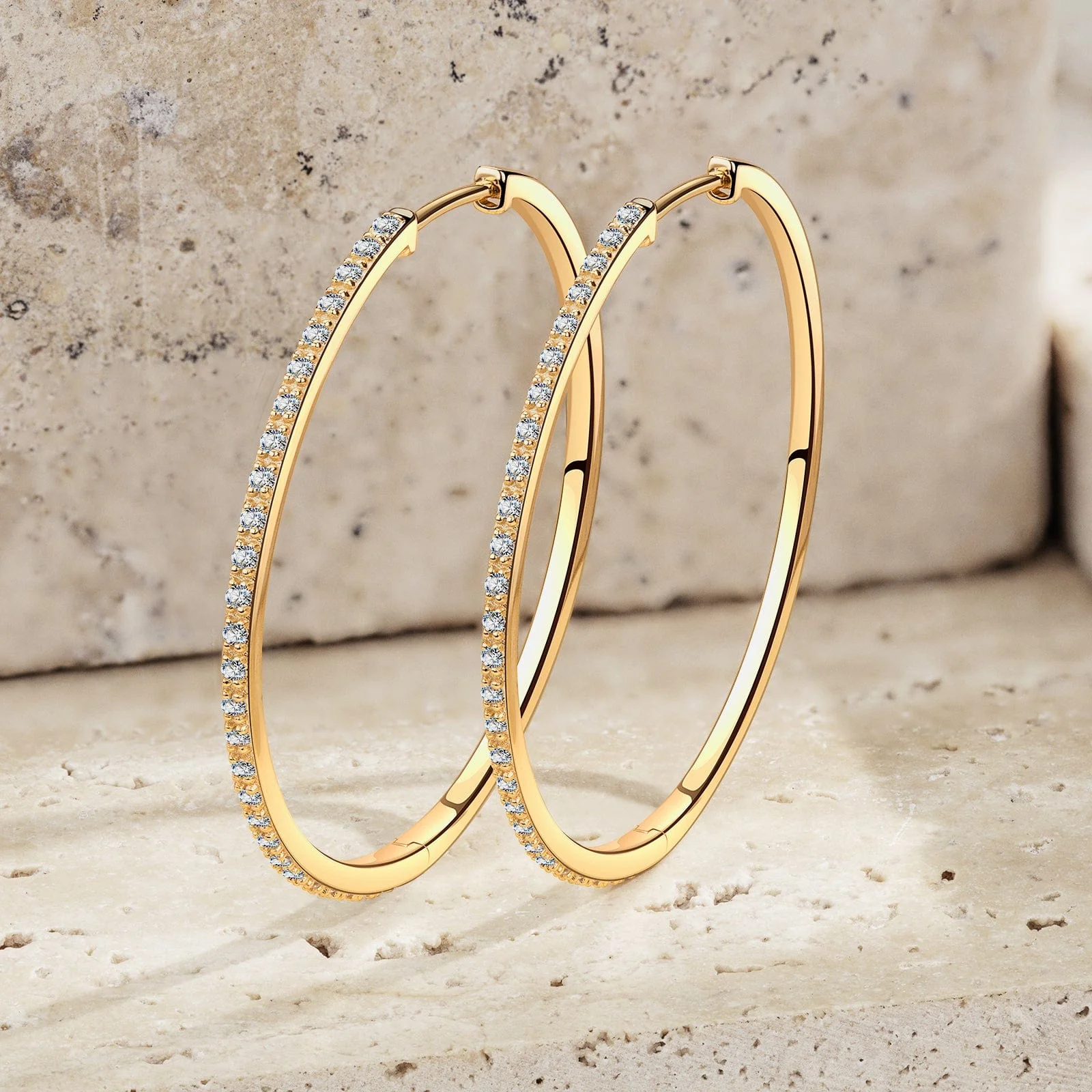Tarnish-resistant Silver 5A Cubic Zirconia Classic Hoop Earrings with Sterling Silver Ear Post In 14K Gold Plated - Image 2