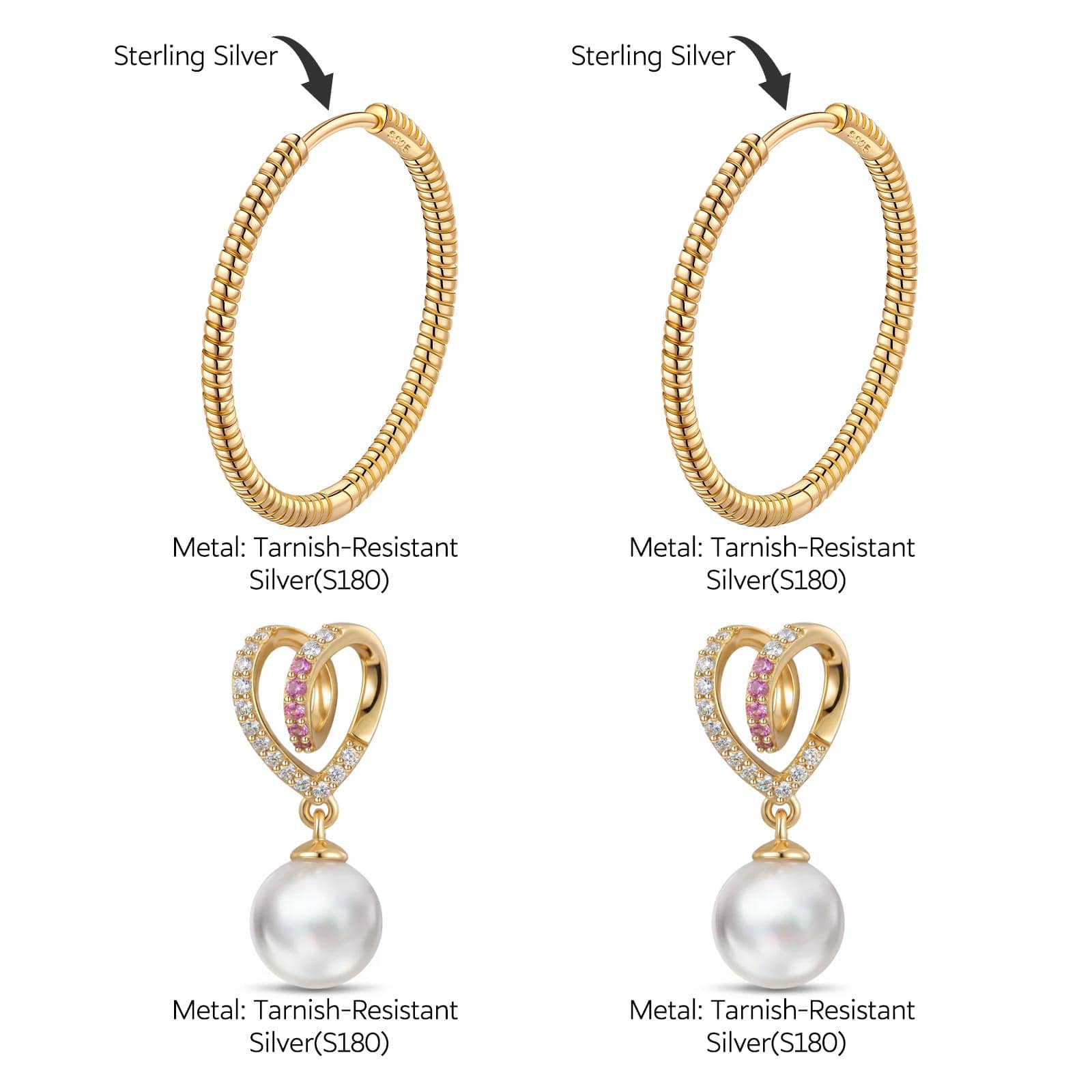 Sentimental Heart Pearl Tarnish-resistant Silver Drop Earrings In 14K Gold Plated - Image 3