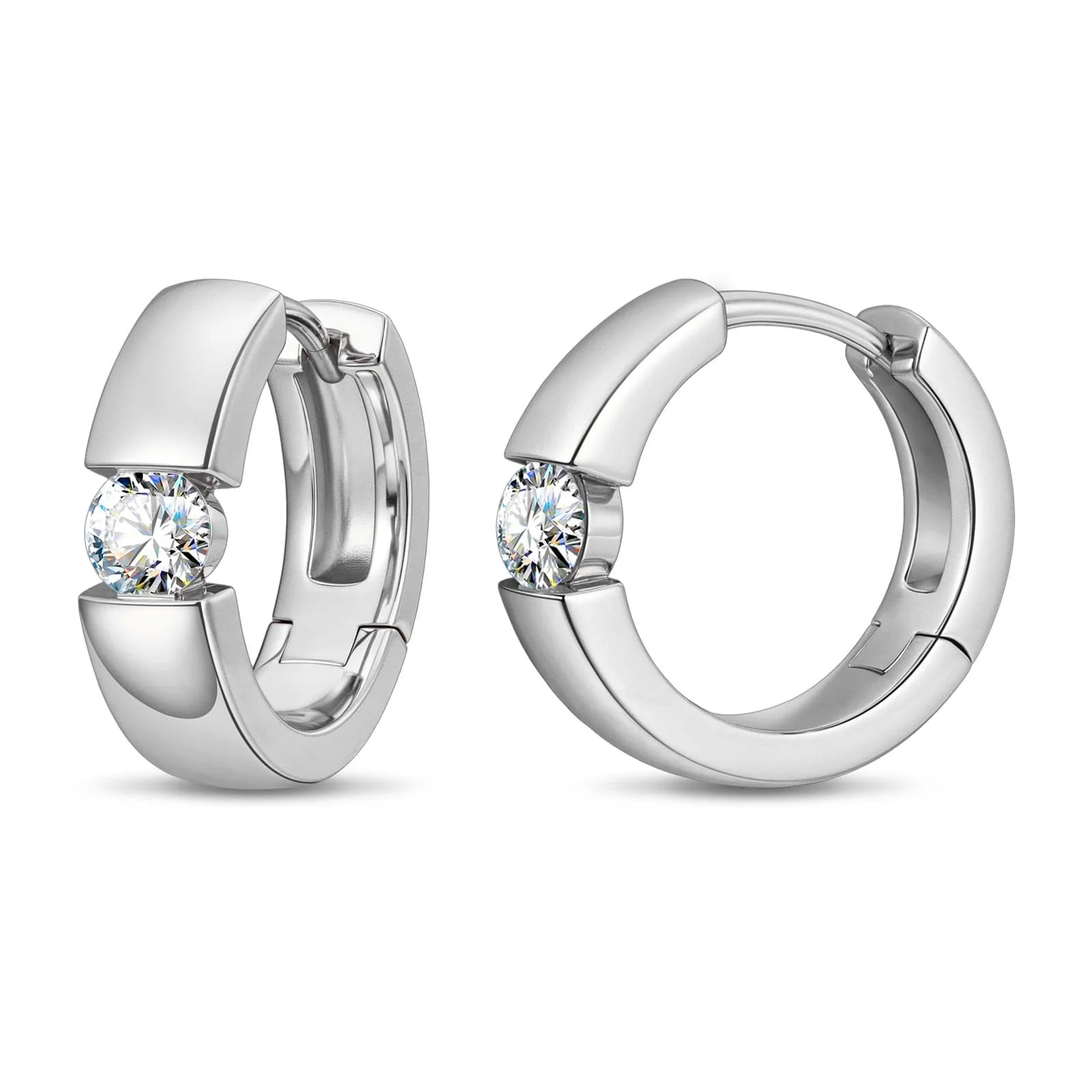 Tarnish-resistant Silver Lab-Grown Moissanite Classic Hoop Earrings with Sterling Silver Ear Post In White Gold Plated