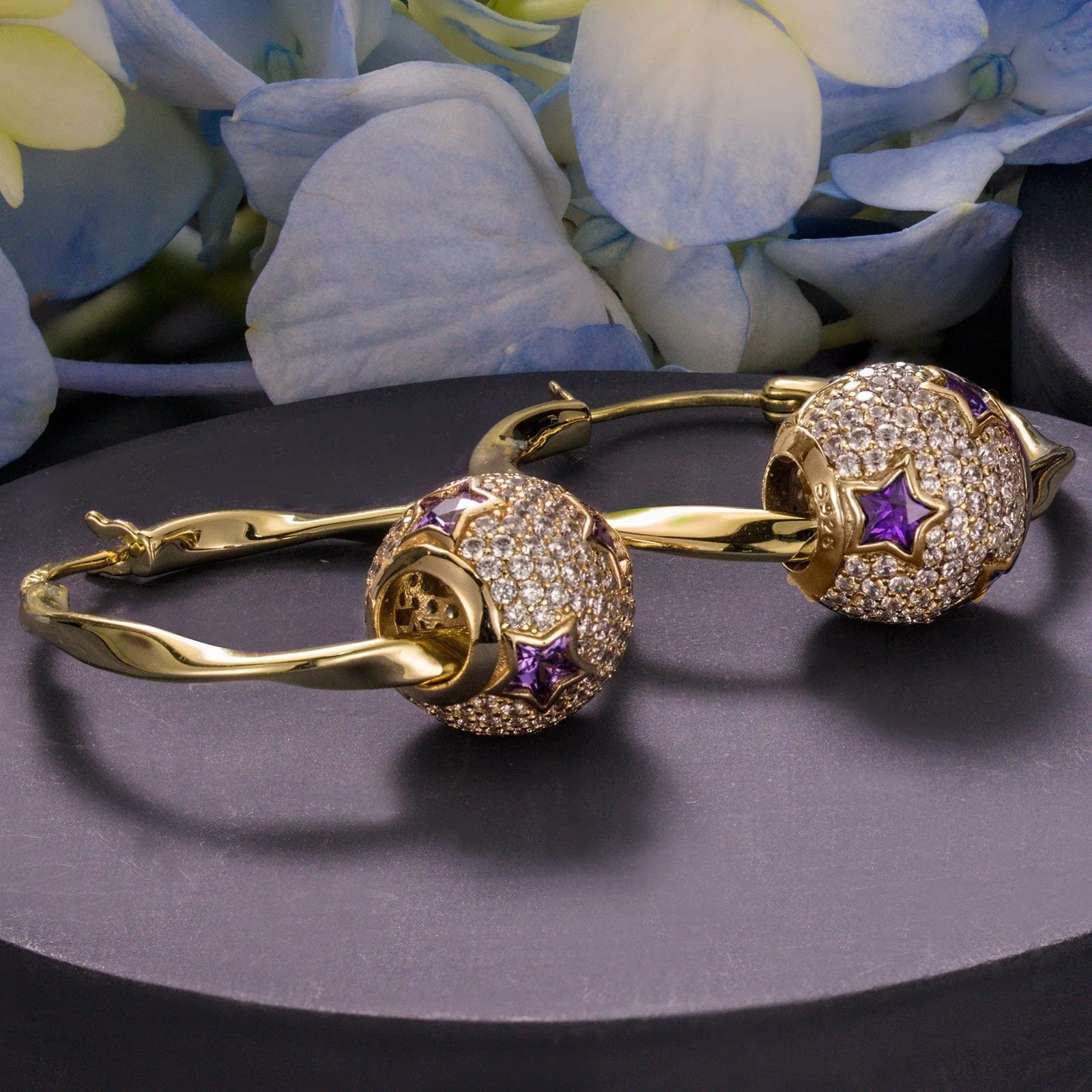 Purple Star Tarnish-resistant Silver Charms Earrings Set M Size Classic Hoop Earrings with Sterling Silver Ear Post In 14K Gold Plated - Image 3