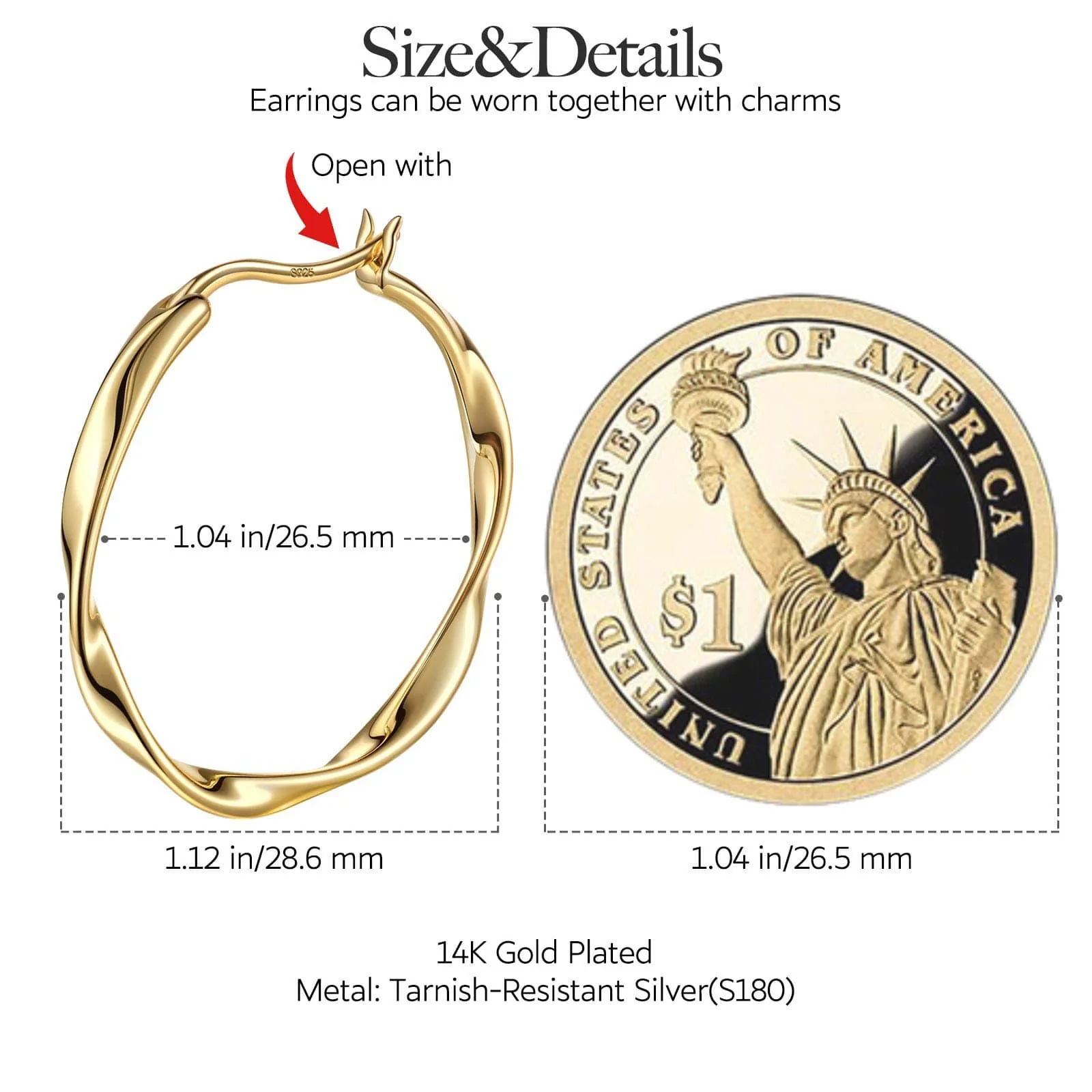 Purple Star Tarnish-resistant Silver Charms Earrings Set M Size Classic Hoop Earrings with Sterling Silver Ear Post In 14K Gold Plated - Image 5