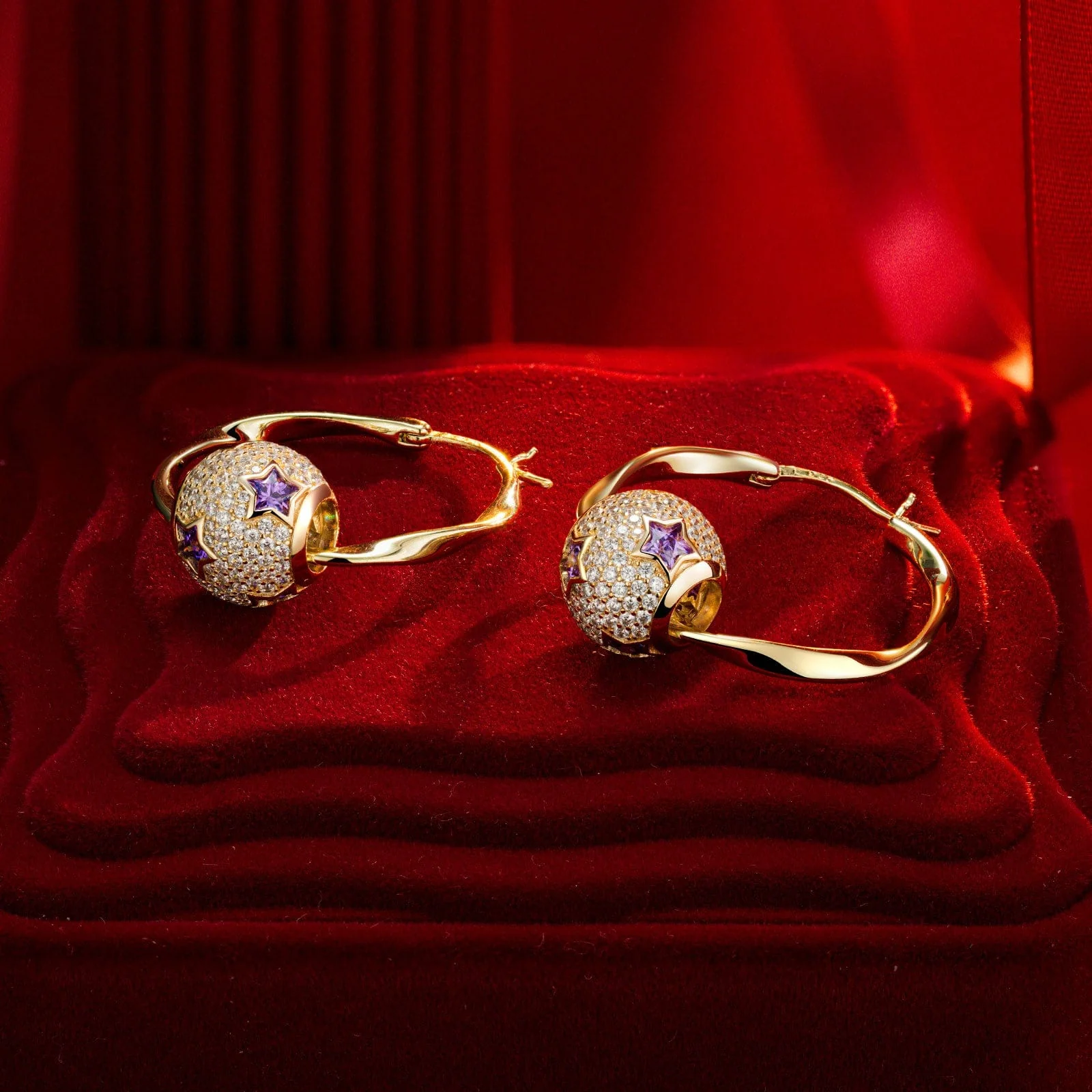 Purple Star Tarnish-resistant Silver Charms Earrings Set M Size Classic Hoop Earrings with Sterling Silver Ear Post In 14K Gold Plated - Image 7