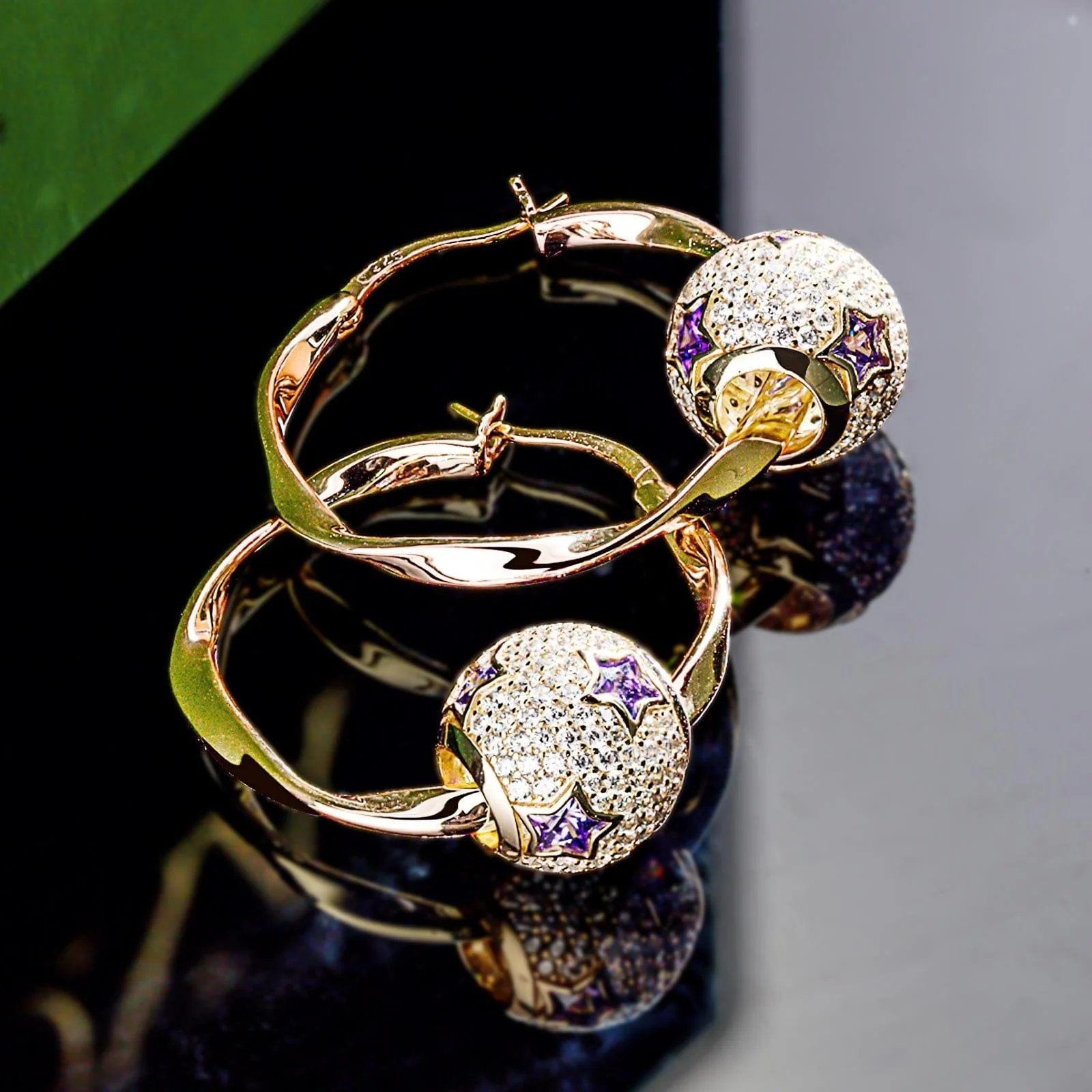 Purple Star Tarnish-resistant Silver Charms Earrings Set M Size Classic Hoop Earrings with Sterling Silver Ear Post In 14K Gold Plated - Image 8