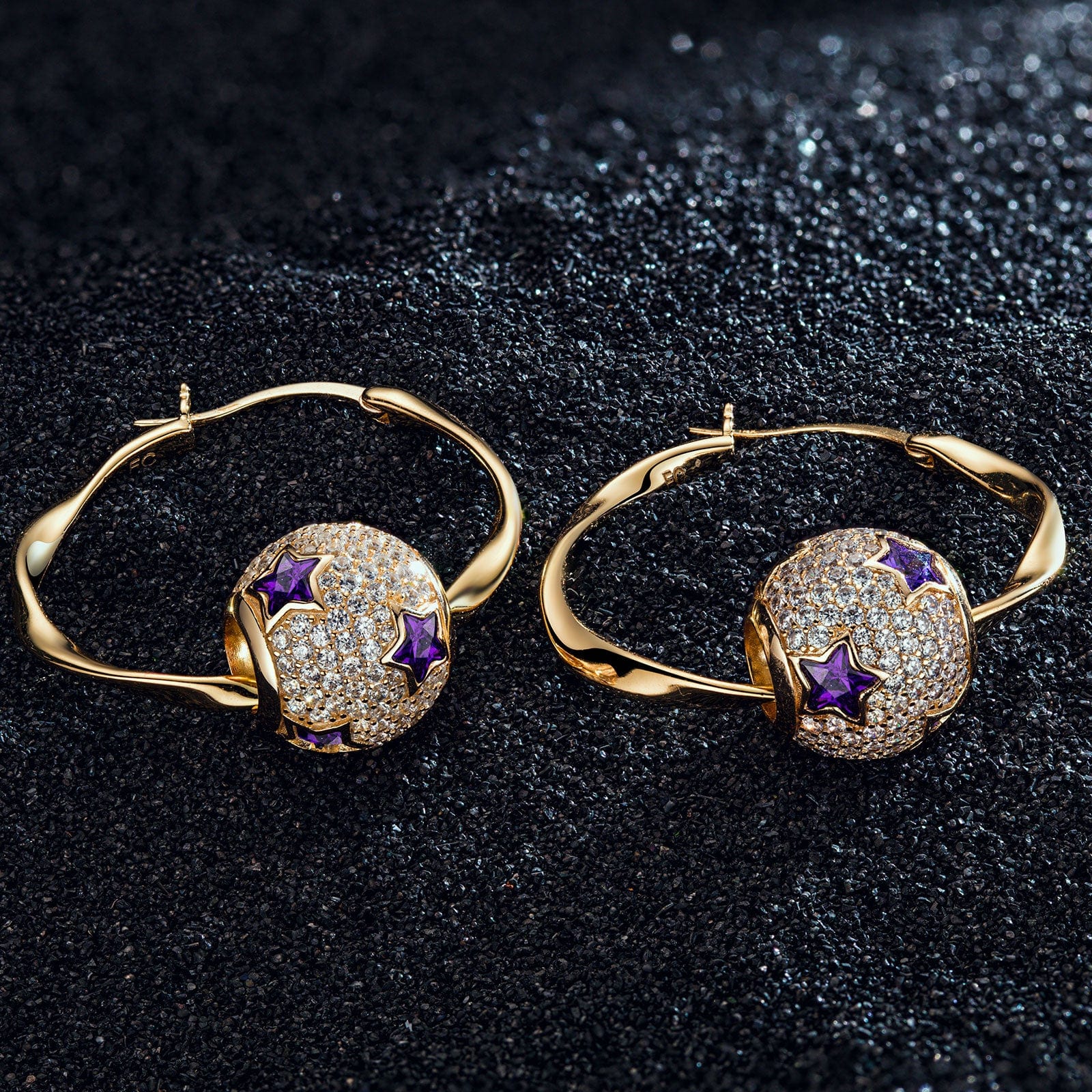 Purple Star Tarnish-resistant Silver Charms Earrings Set M Size Classic Hoop Earrings with Sterling Silver Ear Post In 14K Gold Plated - Image 9