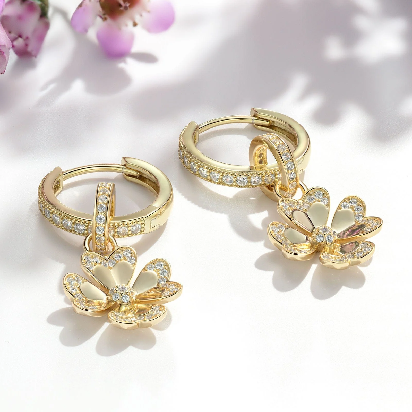 Sterling Silver Lucky Clover Hoop Earrings In 14K Gold Plated - Image 10