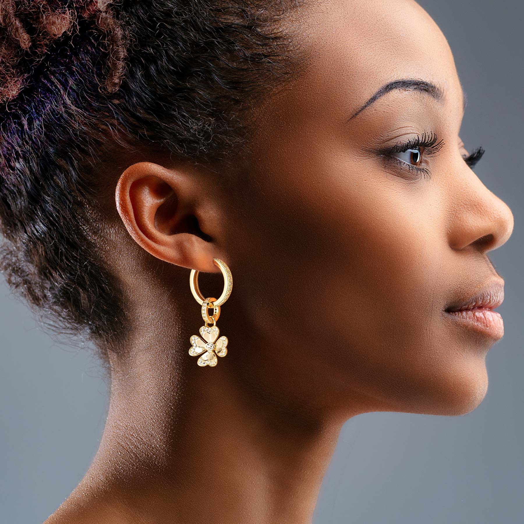 Sterling Silver Lucky Clover Hoop Earrings In 14K Gold Plated - Image 2