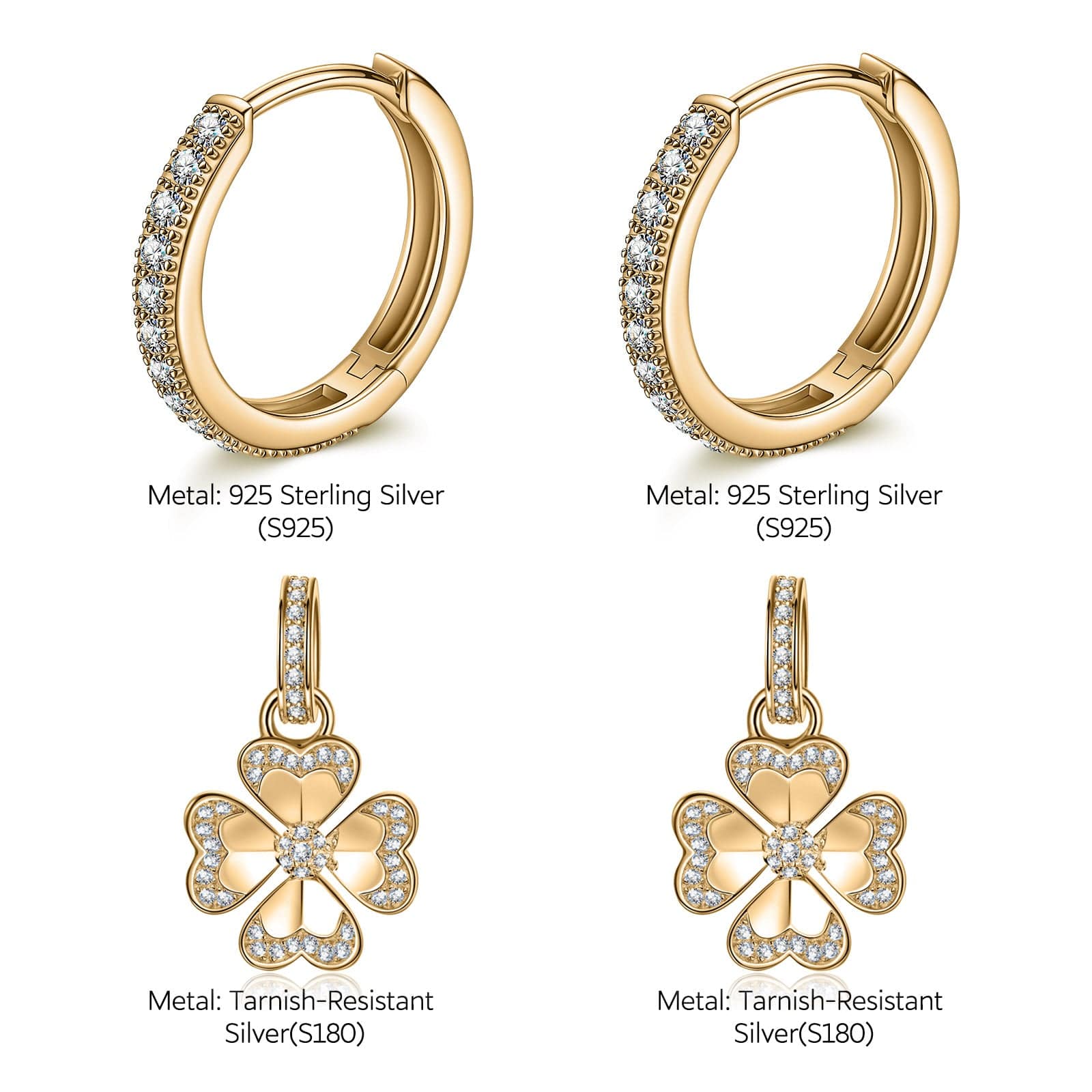 Sterling Silver Lucky Clover Hoop Earrings In 14K Gold Plated - Image 3