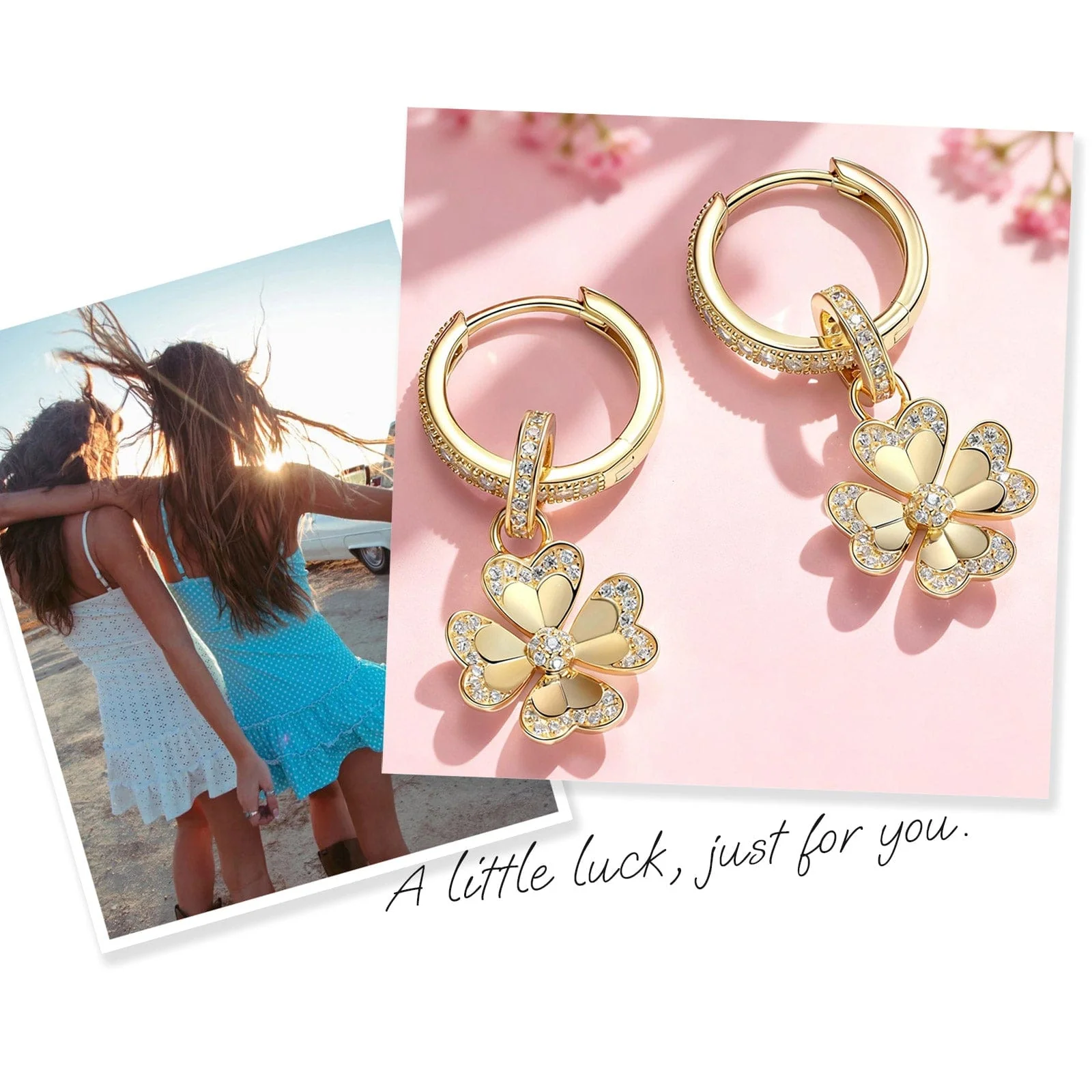 Sterling Silver Lucky Clover Hoop Earrings In 14K Gold Plated - Image 4