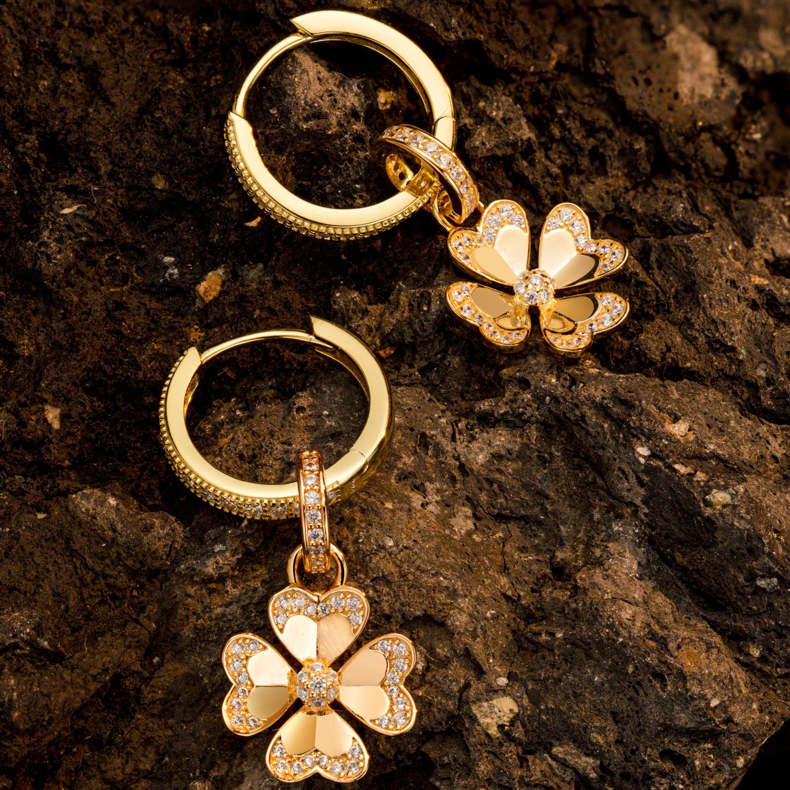 Sterling Silver Lucky Clover Hoop Earrings In 14K Gold Plated - Image 6