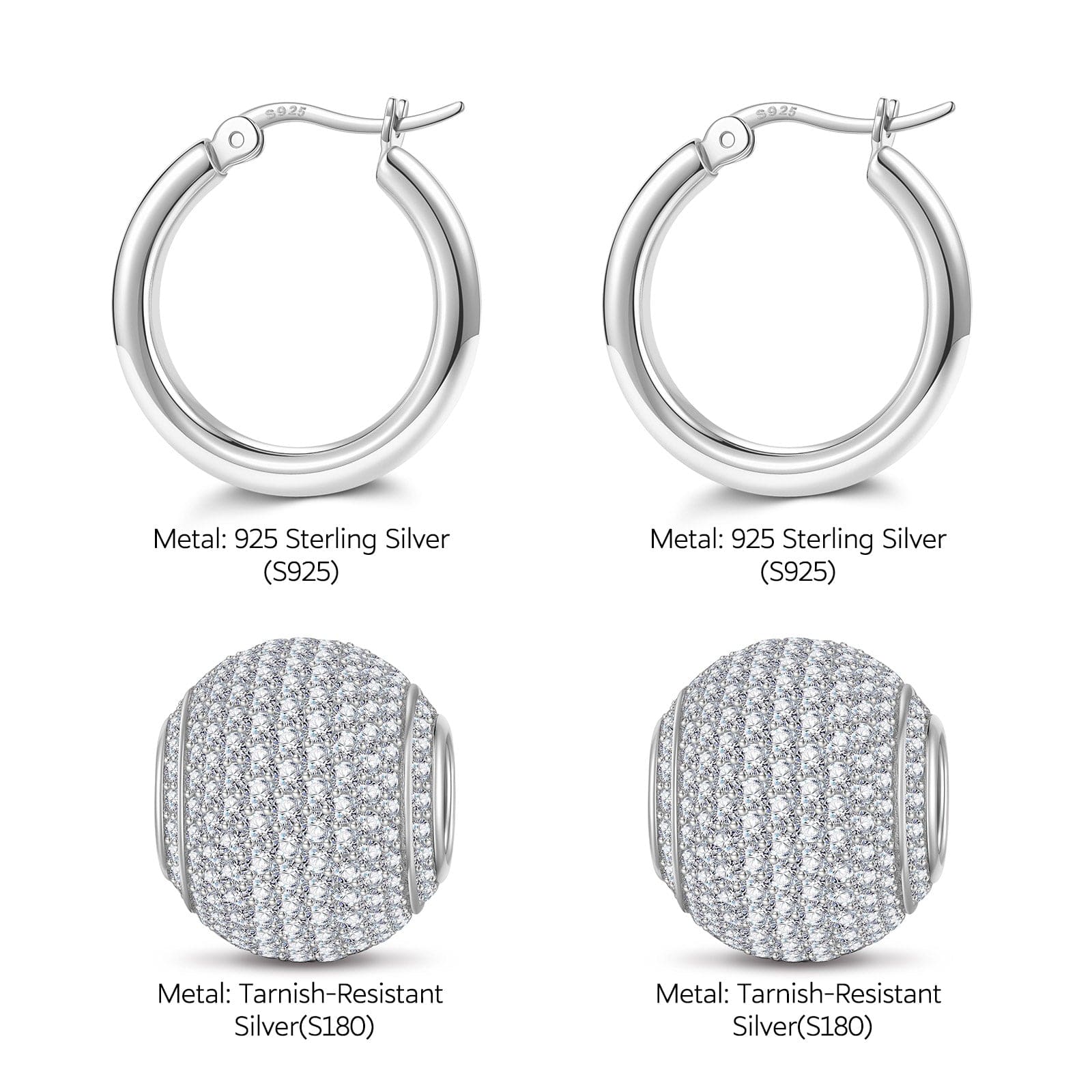 Sterling Silver White Zirconia Minimalist Hoop Earrings In White Gold Plated - Image 2