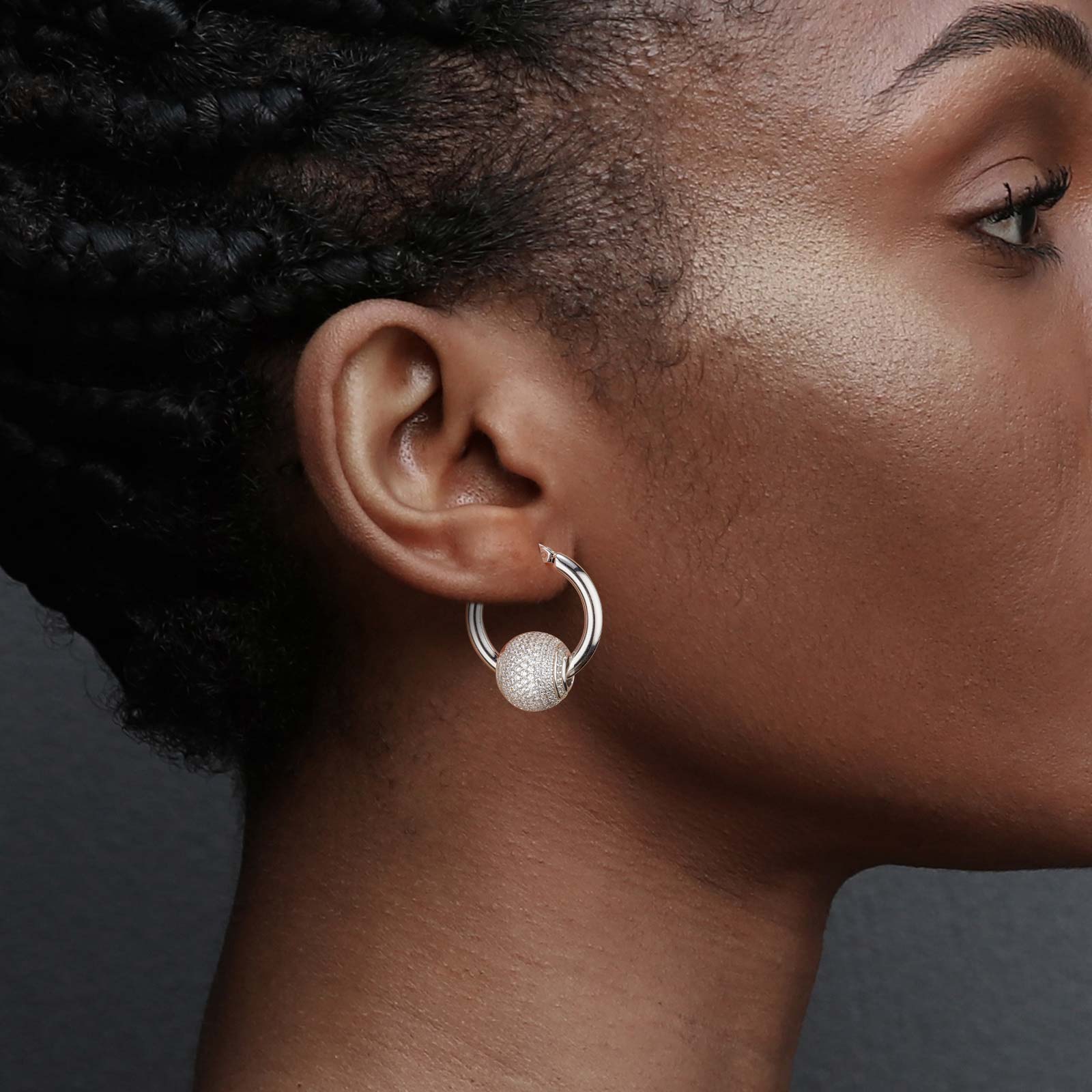 Sterling Silver White Zirconia Minimalist Hoop Earrings In White Gold Plated - Image 4