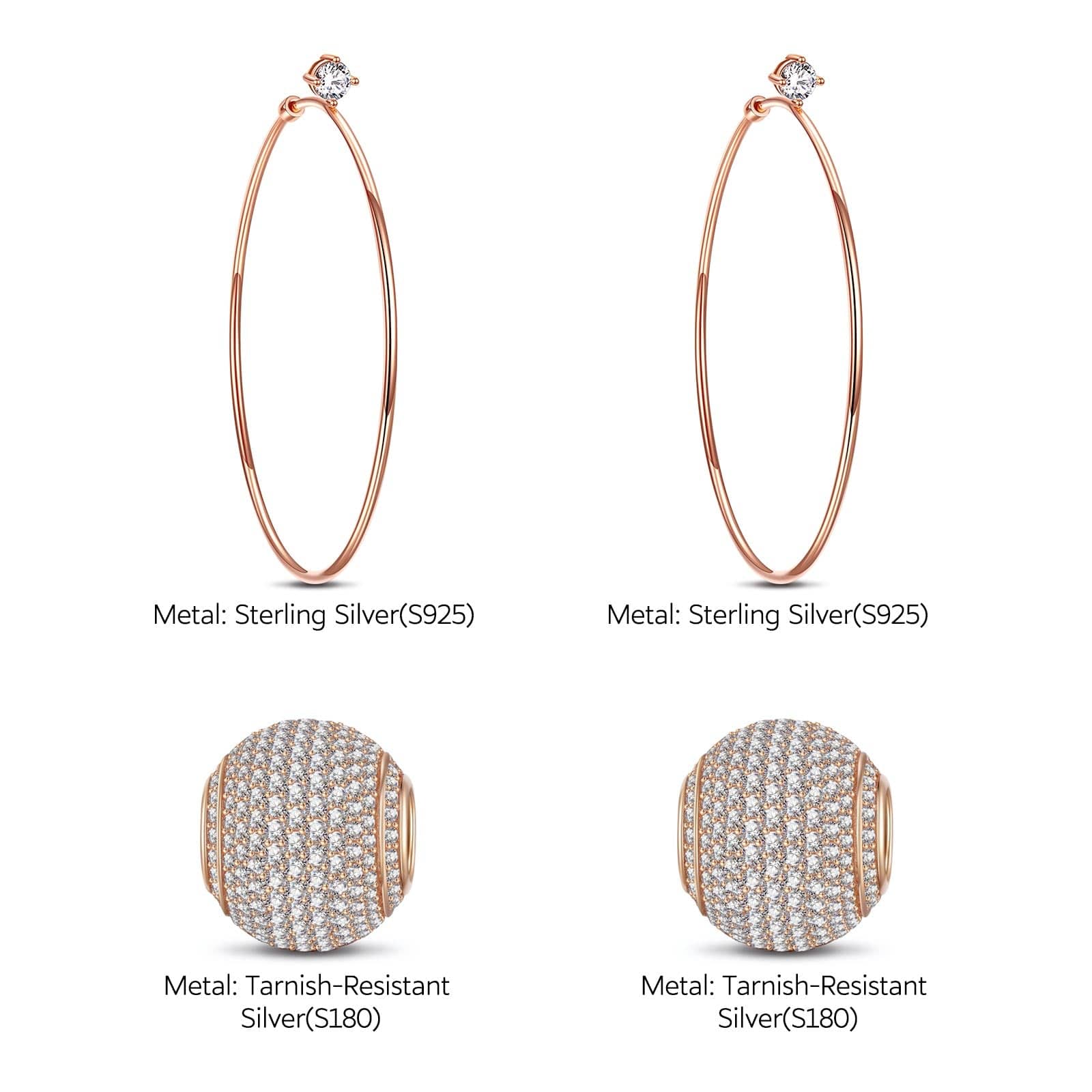 Shining Charms Tarnish-resistant Silver Charms Earrings Set In Rose Gold Plated - Image 4