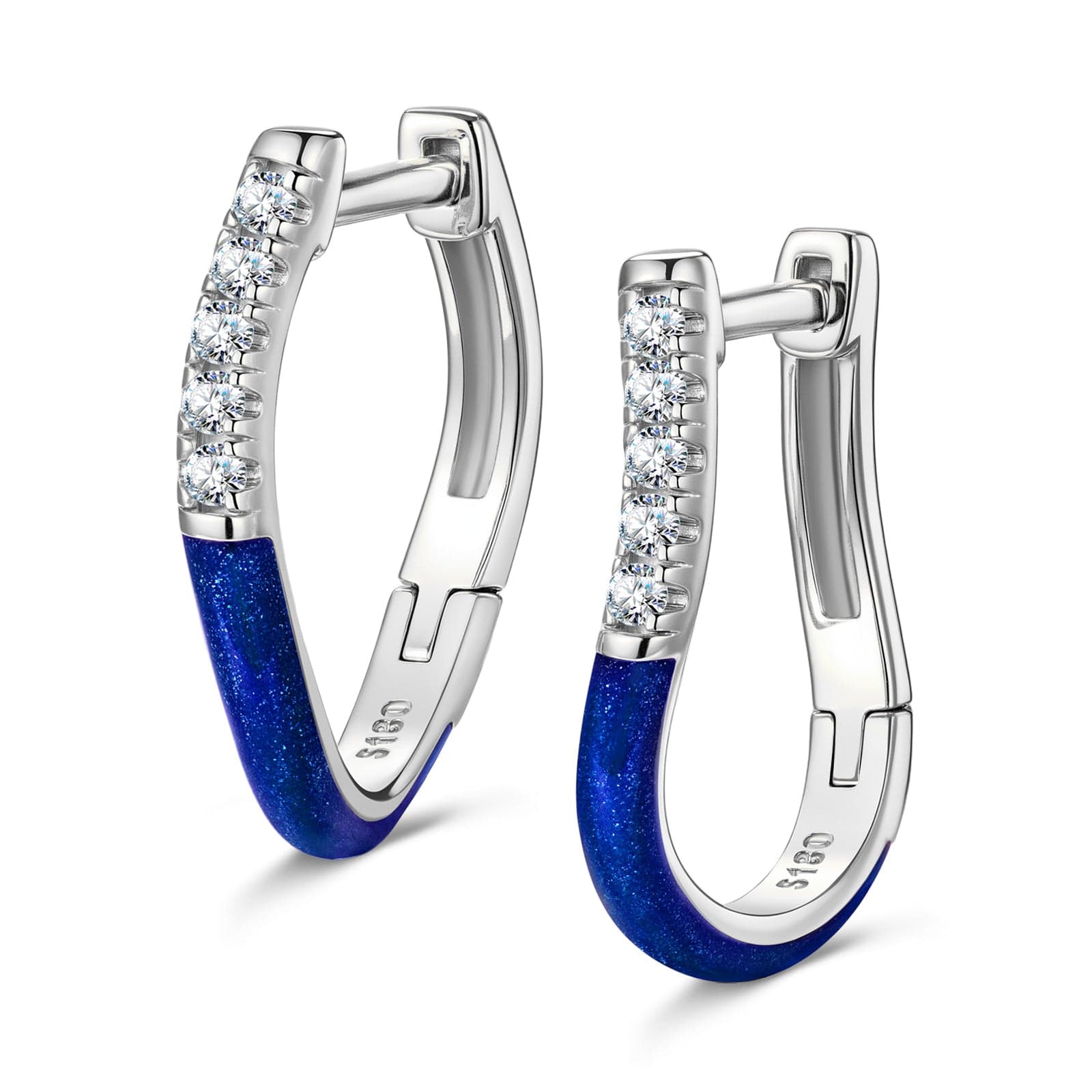 Locking Hearts Tarnish-resistant Silver Classic Hoop Earrings with Sterling Silver Ear Post With Enamel In White Gold Plated - Image 2