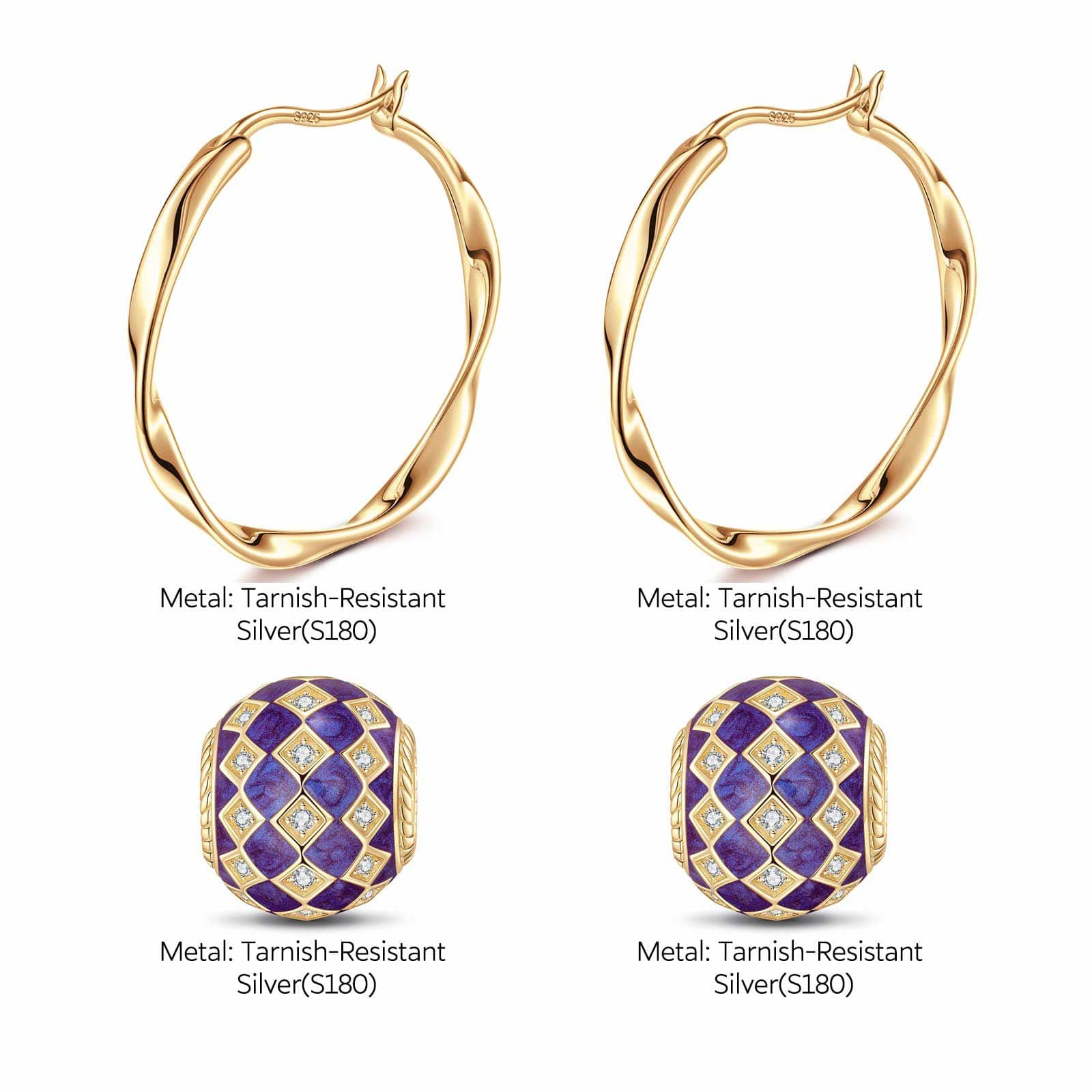 [💥As @mygreatchallenge's Pick] Purple Magic City Tarnish-resistant Silver Charms Earrings Set M Size Classic Hoop Earrings with Sterling Silver Ear Post With Enamel In 14K Gold Plated - Image 4