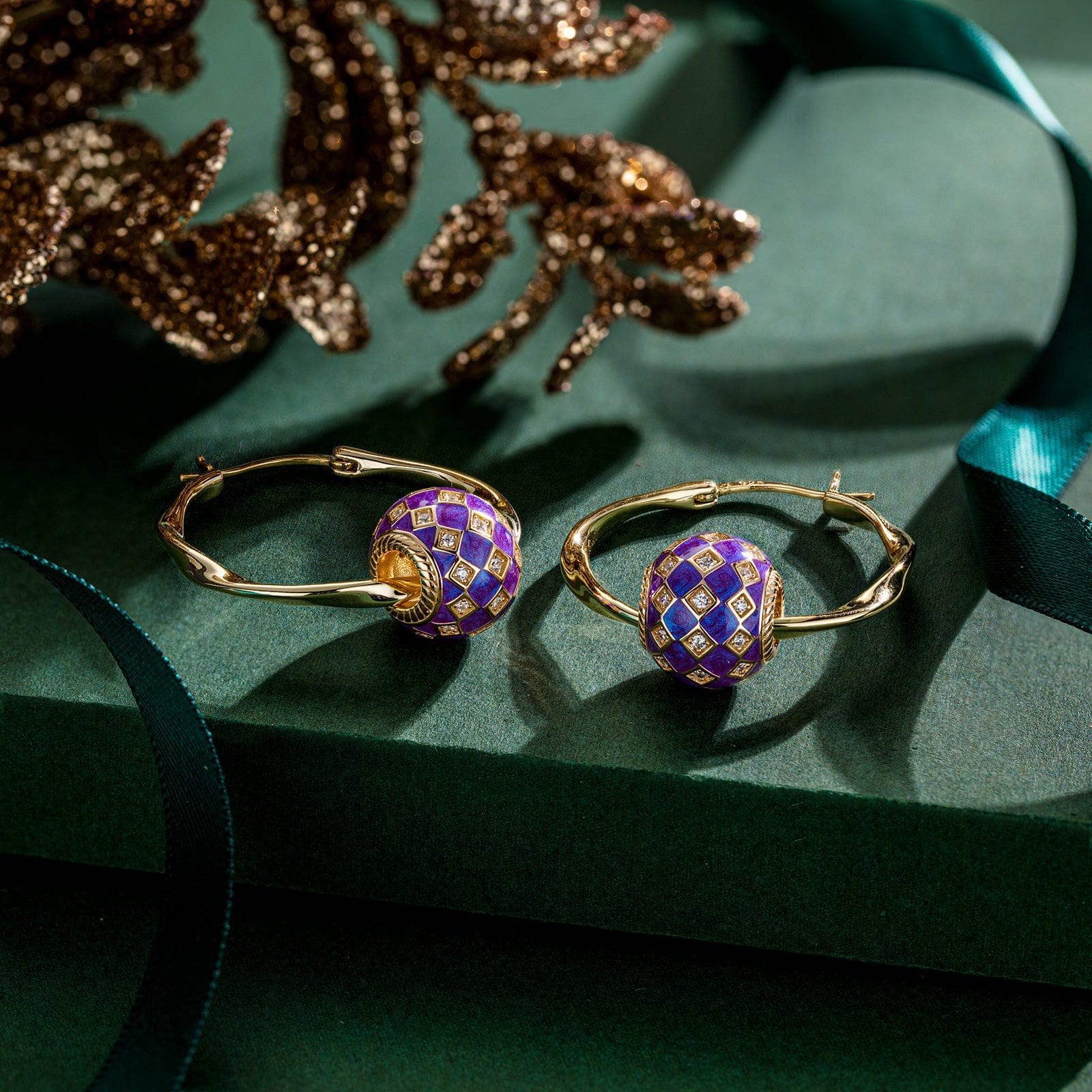 [💥As @mygreatchallenge's Pick] Purple Magic City Tarnish-resistant Silver Charms Earrings Set M Size Classic Hoop Earrings with Sterling Silver Ear Post With Enamel In 14K Gold Plated - Image 7