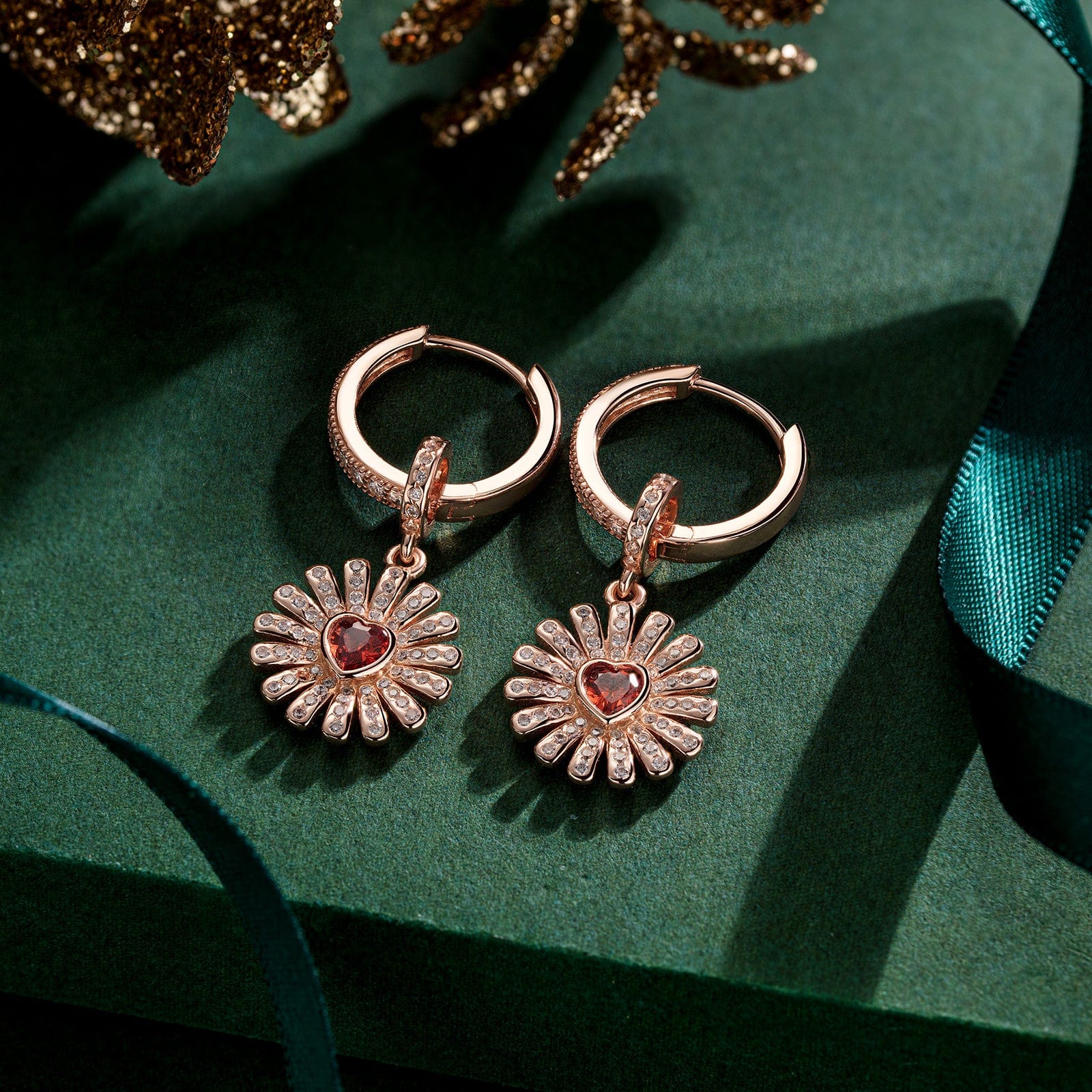 Sterling Silver Gerbera Charms Earrings Set In Rose Gold Plated - Image 3