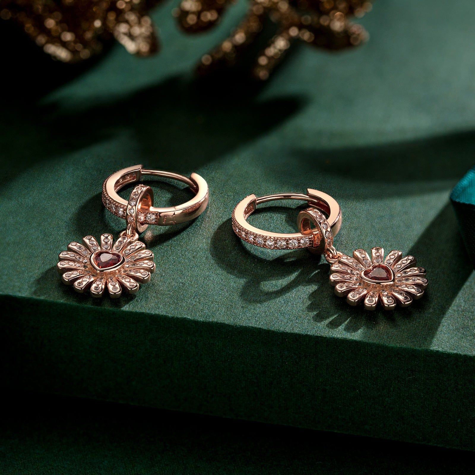 Sterling Silver Gerbera Charms Earrings Set In Rose Gold Plated - Image 4