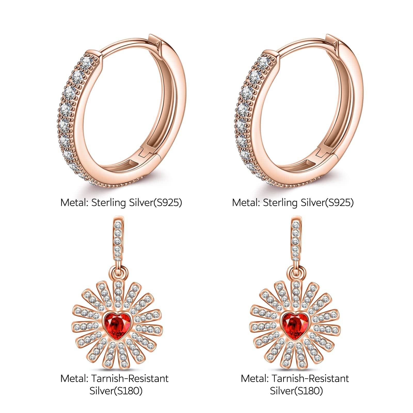 Sterling Silver Gerbera Charms Earrings Set In Rose Gold Plated - Image 5
