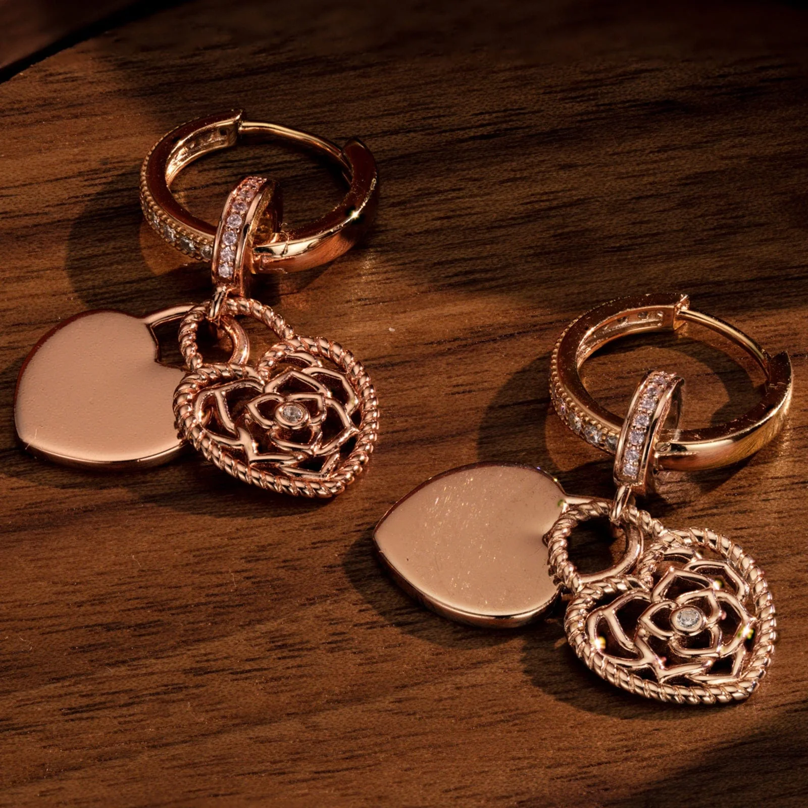 Sterling Silver Lock Your Love Charms Earrings Set In Rose Gold Plated - Image 2