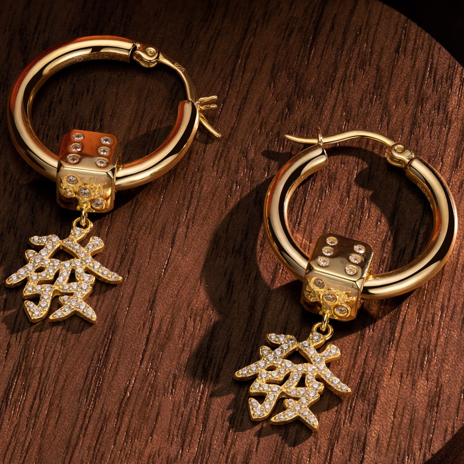 Sterling Silver Mahjong Dice Charms Earrings Set In 14K Gold Plated - Image 2