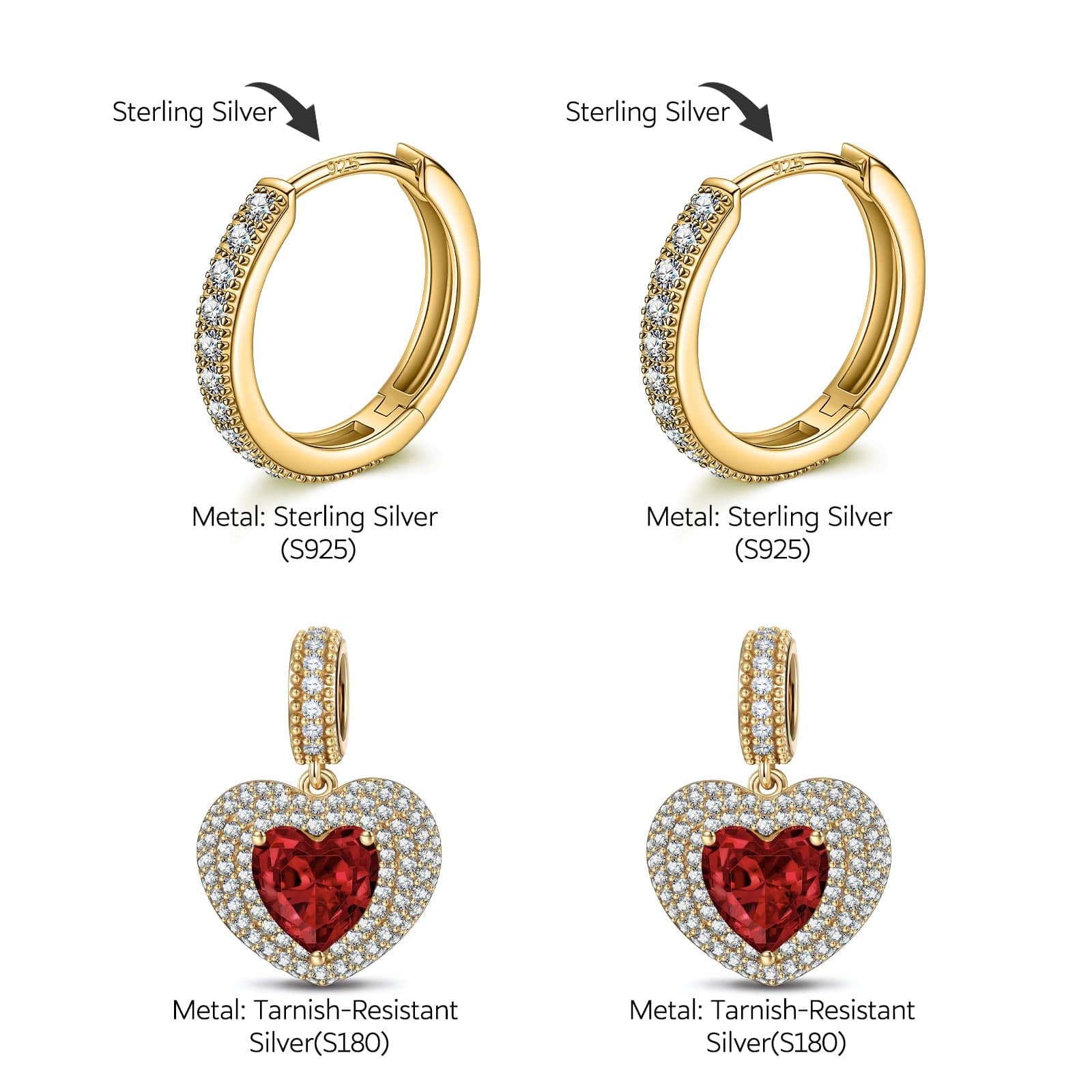 Sterling Silver Cherished Moments Charms Earrings Set In 14K Gold Plated - Image 2