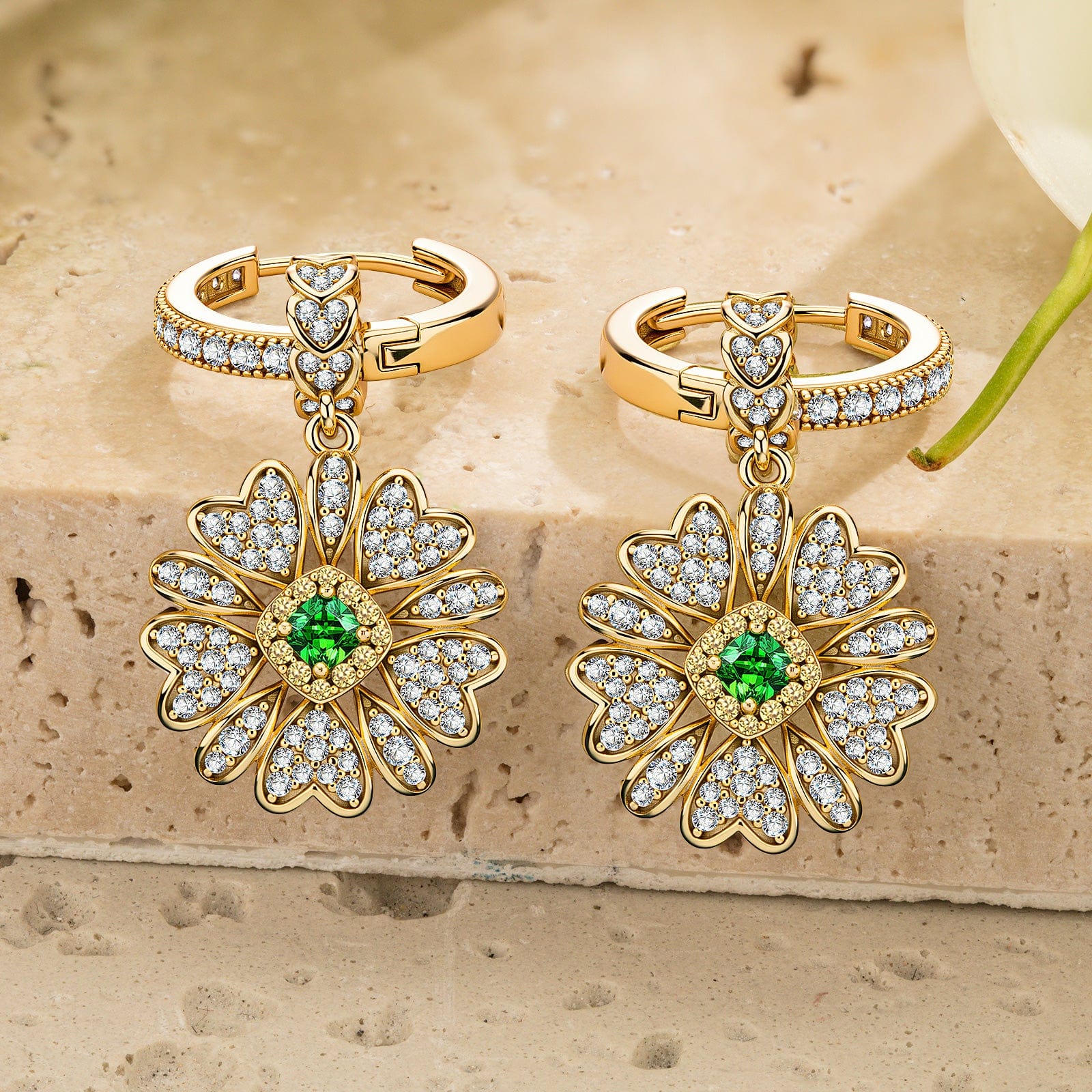 Sterling Silver Blossoming Brilliance Charms Earrings Set In 14K Gold Plated