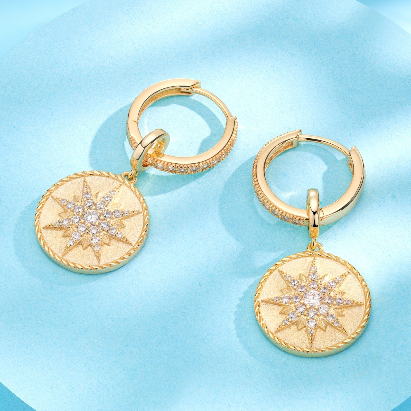 Sterling Silver Morning Star Charms Earrings Set In 14K Gold Plated - Image 2