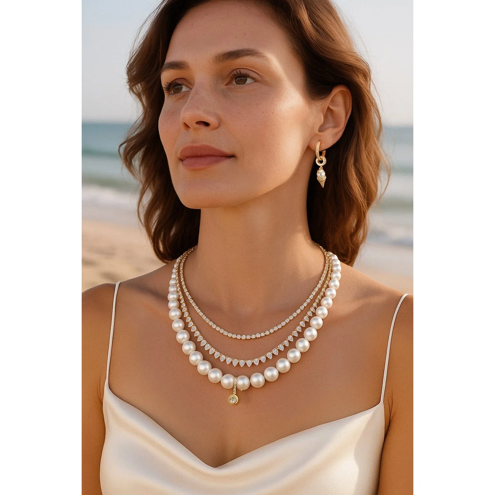 Sterling Silver Pearl Ice Cream Charms Earrings Set In 14K Gold Plated - Image 5