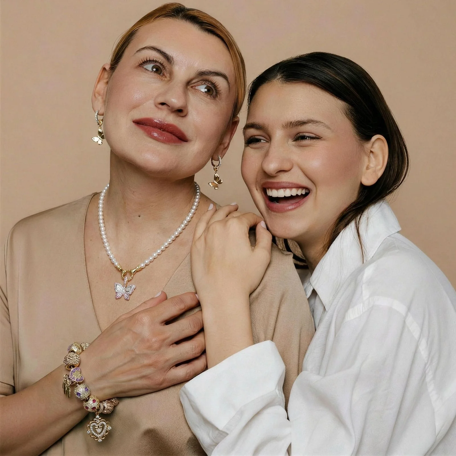 Sterling Silver Radiant Butterfly Drop Hoop Earrings  Two-Tone Design · White Gold Hoops & Golden Butterfly Charms (Includes All Earrings Shown) - Image 3