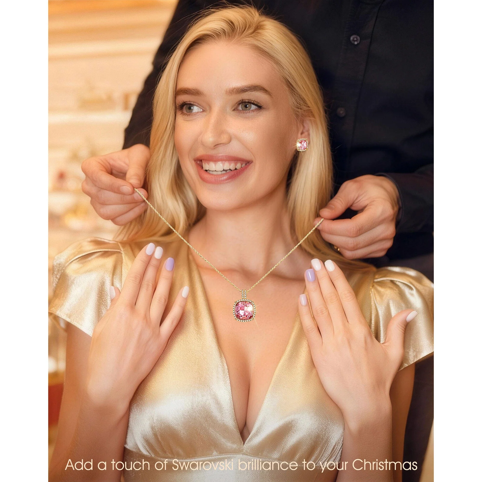Sterling Silver Cherry Blossom Jewel Earrings In 14K Gold Plated -Created With SWAROVSKI® Crystals - Image 5