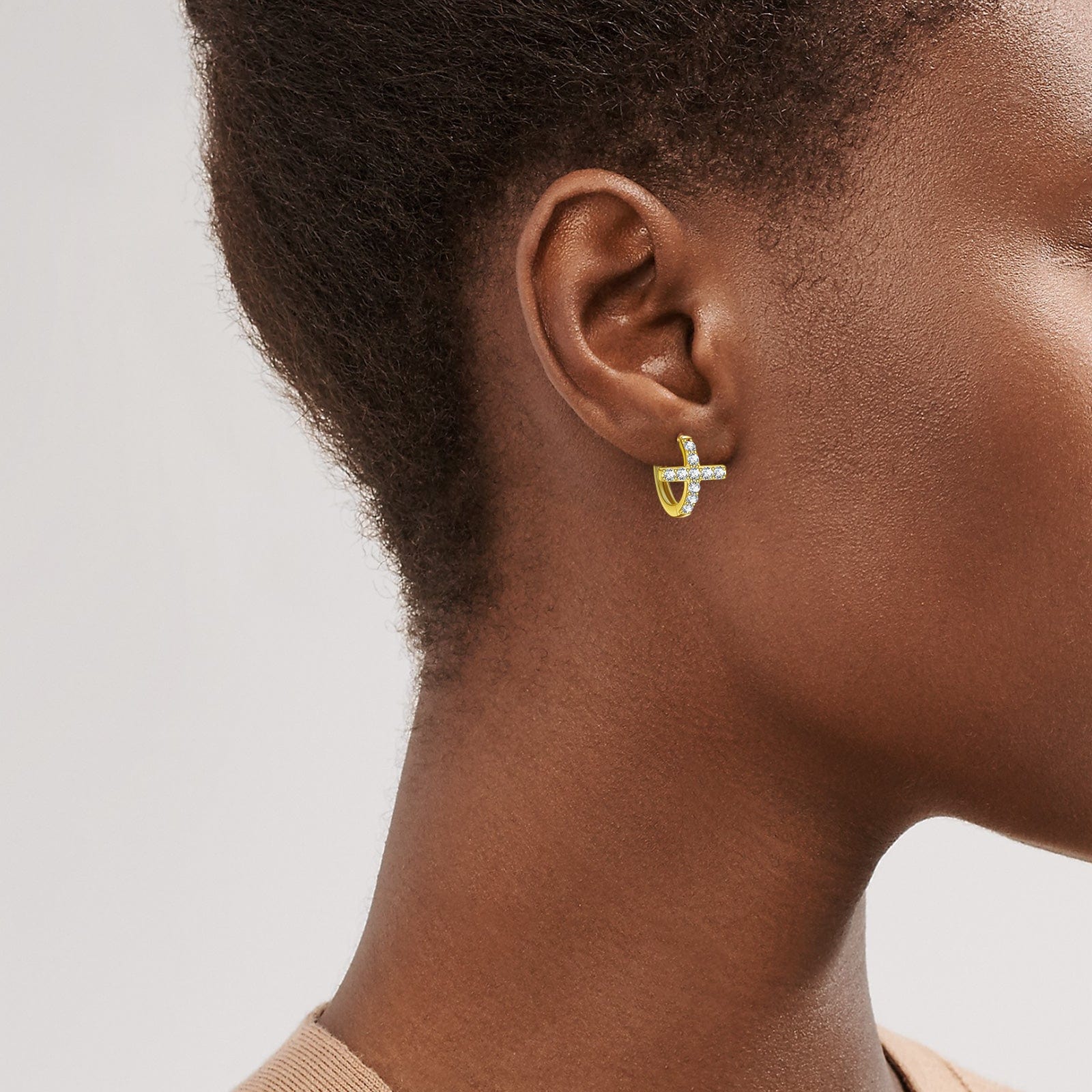 Sterling Silver Personalised Golden Cross Earrings In 14K Gold Plated - Image 3