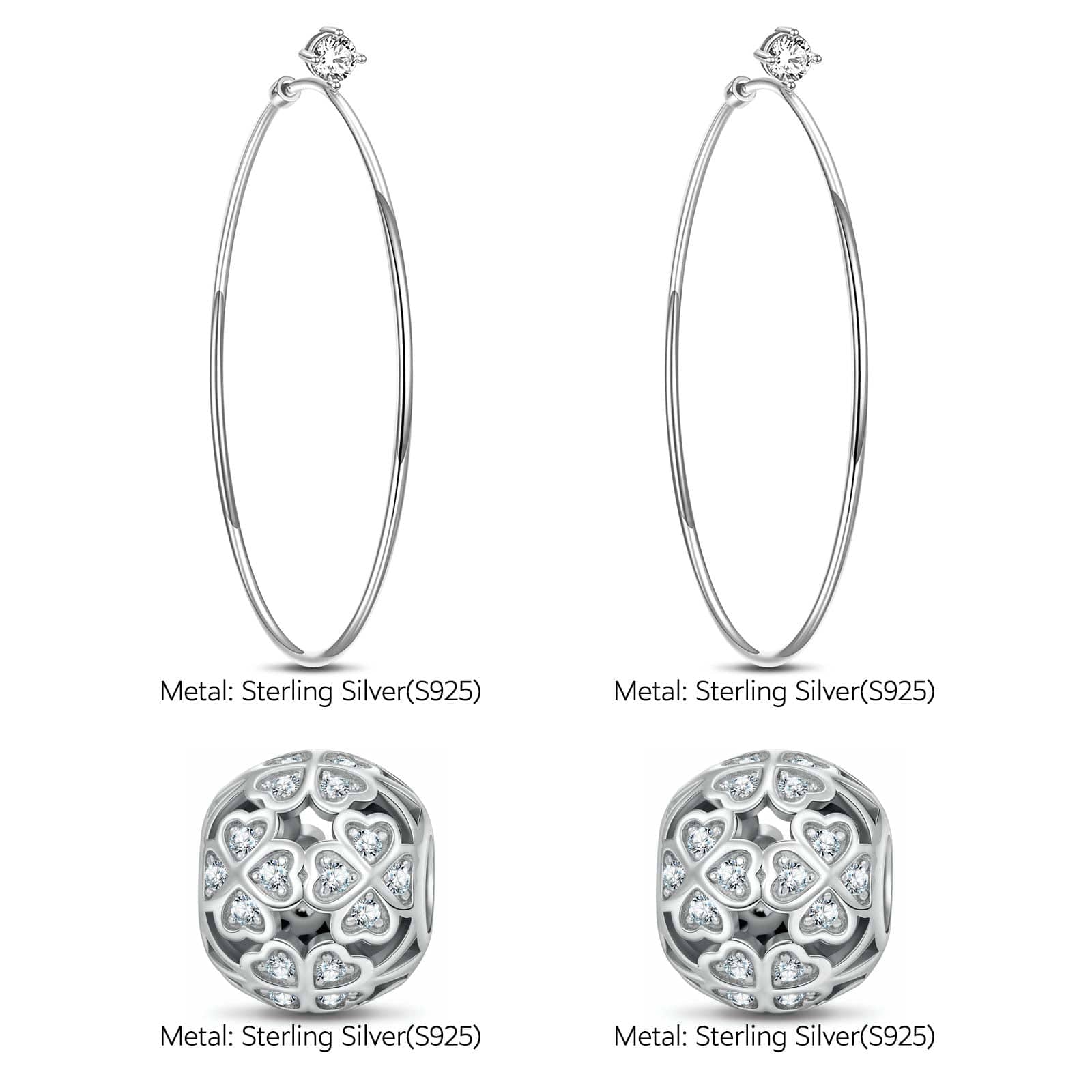 Sterling Silver Diamond White Four Leaf Clover Charms Earrings Set In White Gold Plated - Image 3