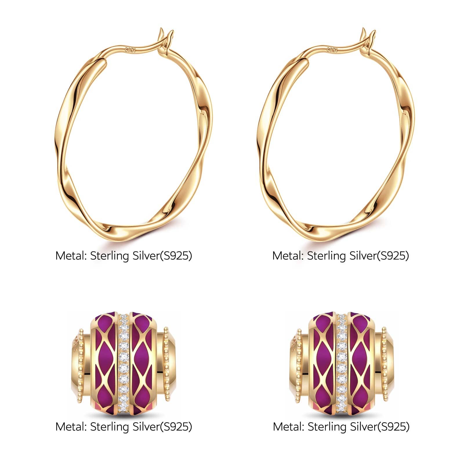 Sterling Silver Merry Transport Charms Earrings Set With Enamel In 14K Gold Plated - Image 3