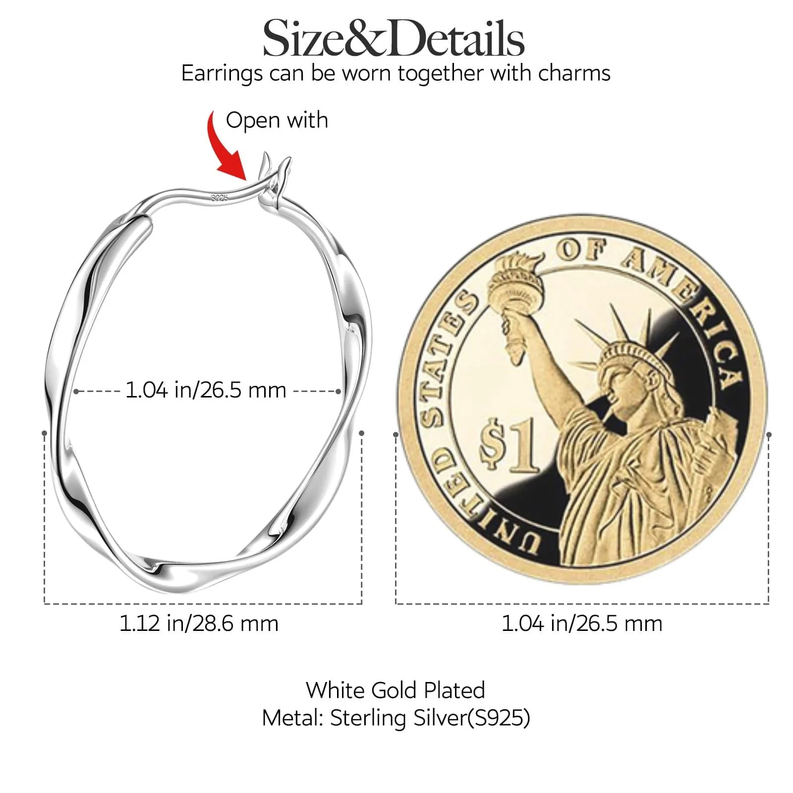 Sterling Silver Earrings with Mermaid's Tear Tarnish-resistant Silver Charms Earrings Set In White Gold Plated - Image 3