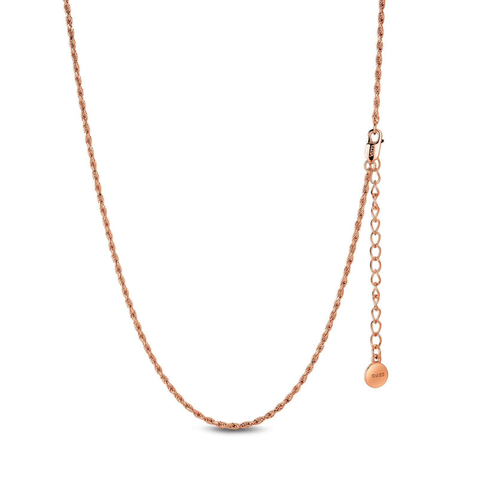 Sterling Silver Classic Rope Chain Necklace In Rose Gold Plated