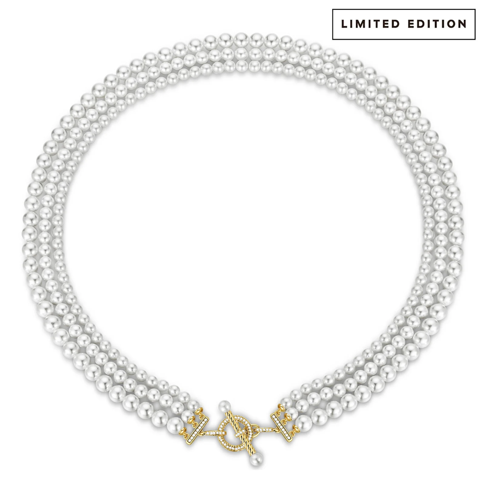 Tarnish-resistant Silver Vintage-Inspired Triple Row Pearl Necklace with Gold-Tone T-Bar Clasp - Created With 4.5mm-6mm Shell Pearls