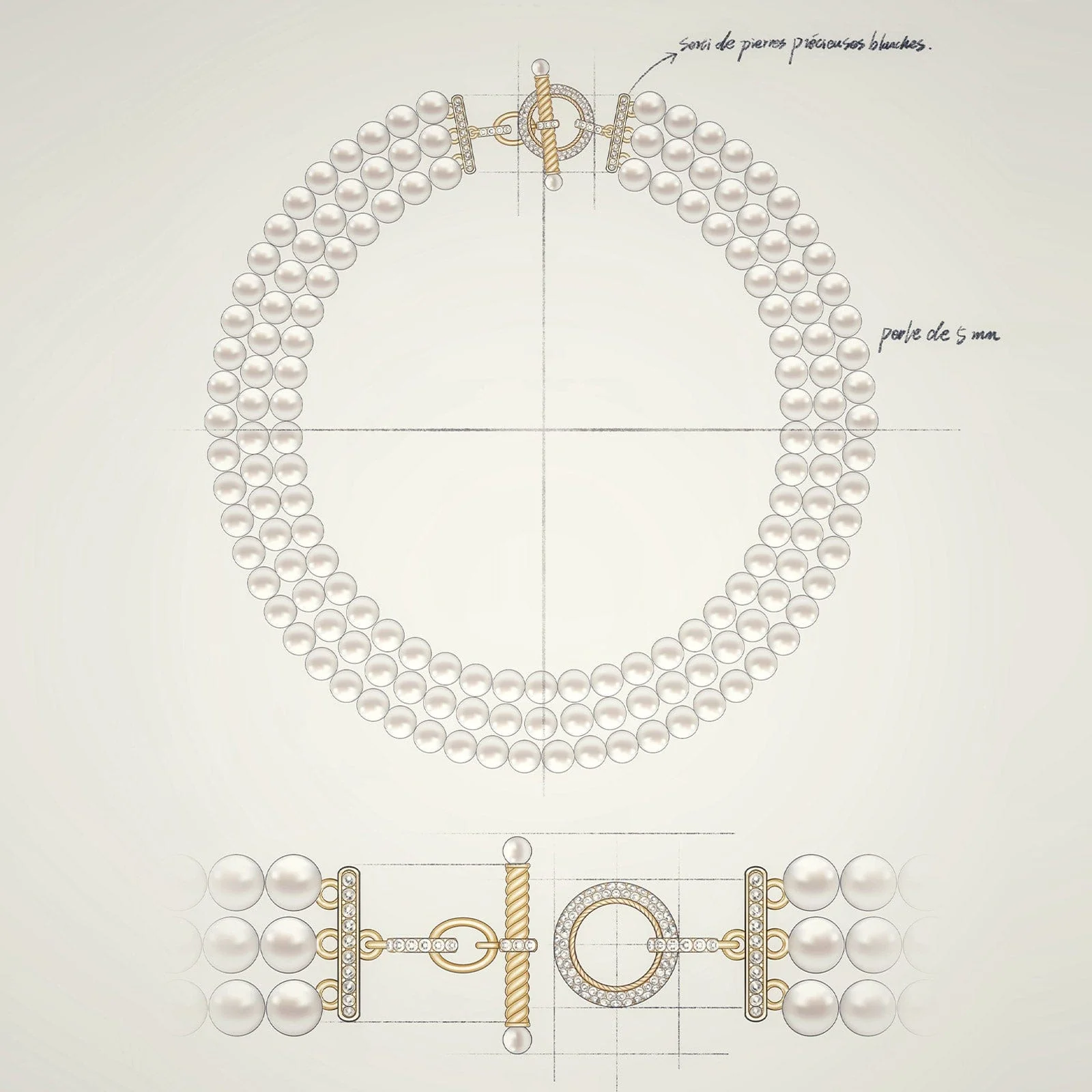 Tarnish-resistant Silver Vintage-Inspired Triple Row Pearl Necklace with Gold-Tone T-Bar Clasp - Created With 4.5mm-6mm Shell Pearls - Image 4