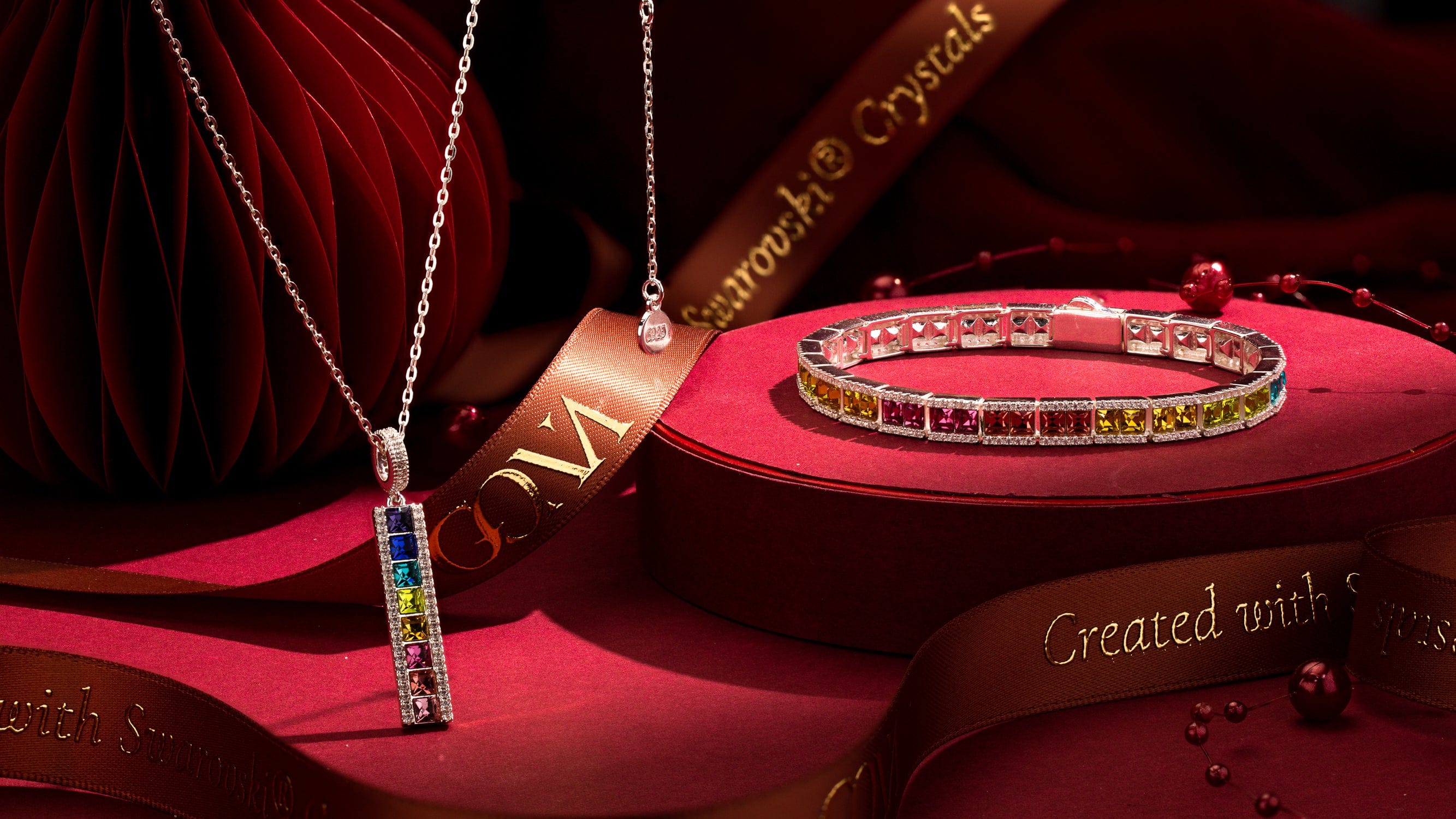 Sterling Silver Kaleidoscope Dream Charm Necklace In White Gold Plated - Handcrafted with Swarovski® Crystals - Image 11