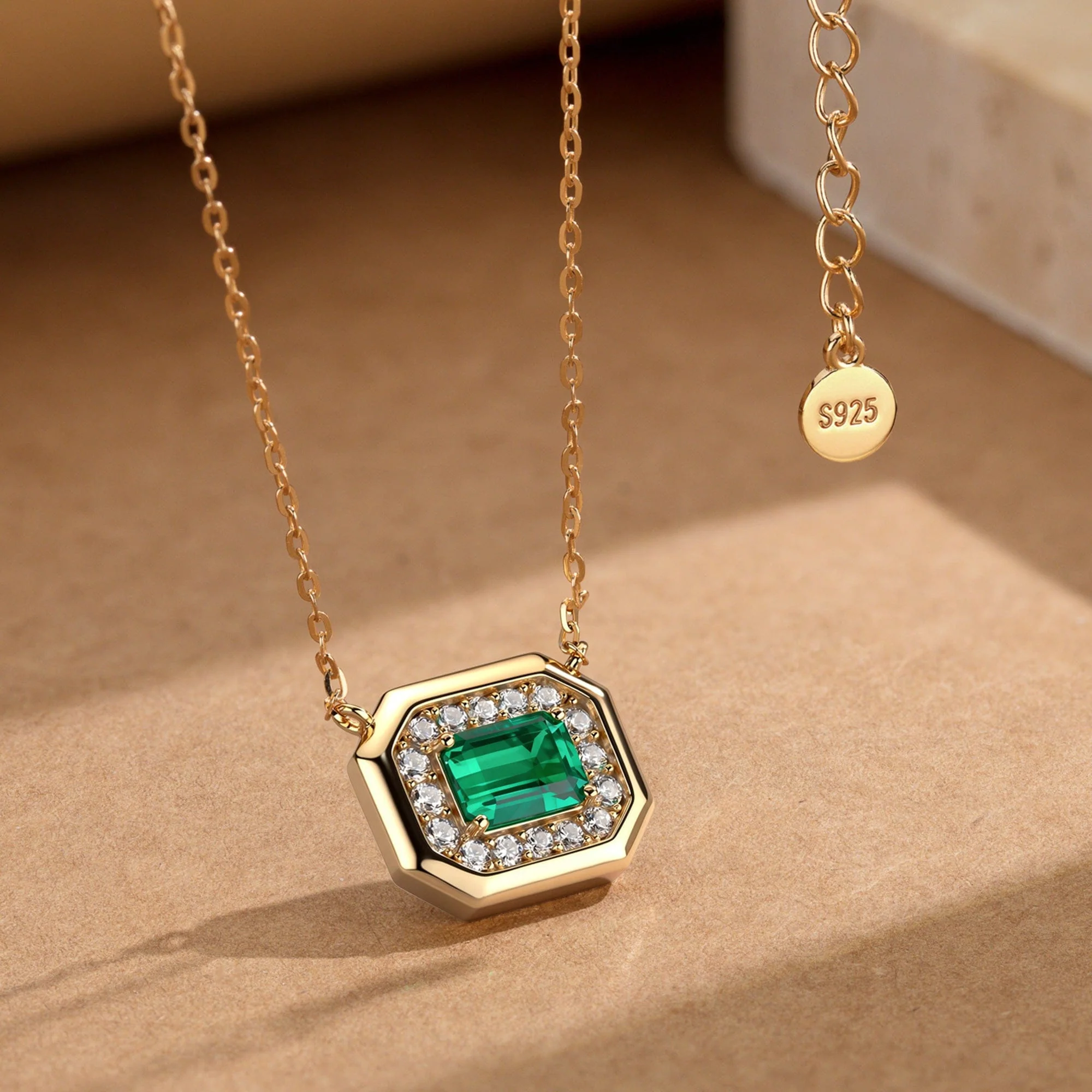 Sterling Silver Emerald Pendant Necklace In 14K Gold Plated (Includes GRC Certification from Gemstone Research Center) - Image 3