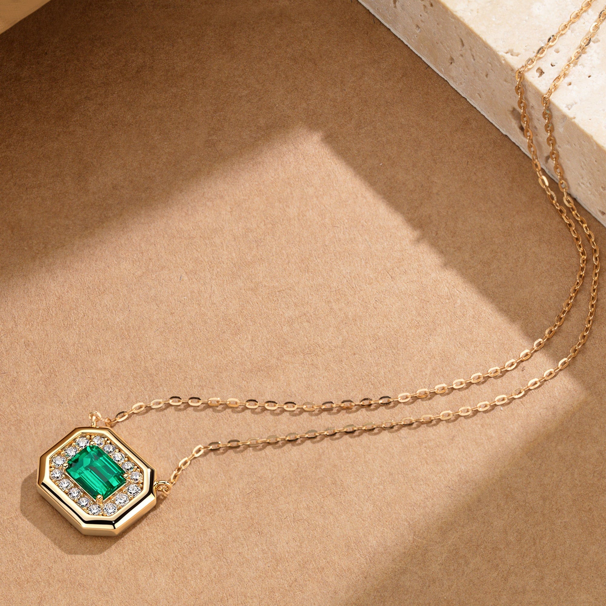 Sterling Silver Emerald Pendant Necklace In 14K Gold Plated (Includes GRC Certification from Gemstone Research Center) - Image 4