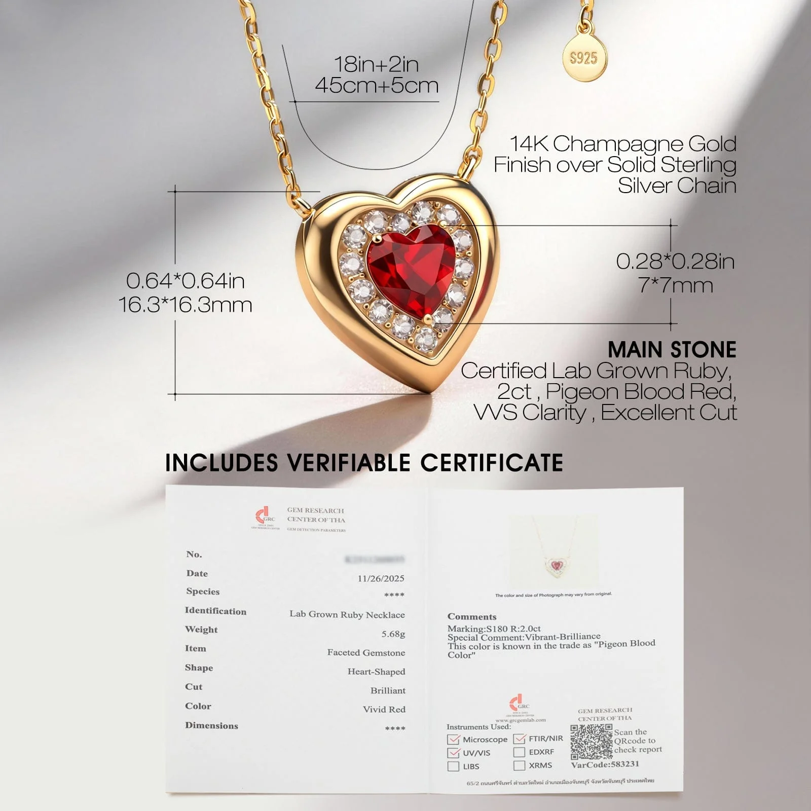 Sterling Silver Eternal Love Lab-Certified Ruby Necklace In 14K Gold Plated - Image 8