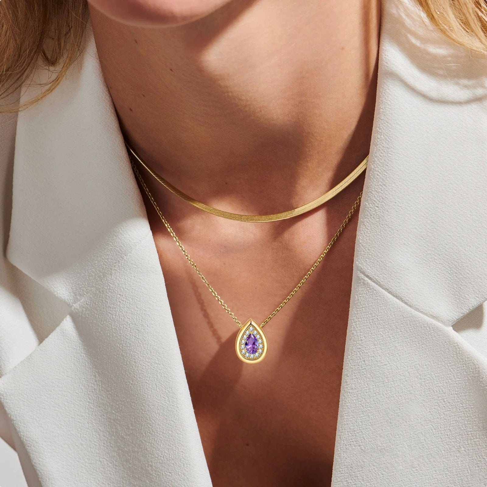 Sterling Silver Teardrop Necklace with Purple Sapphire In 14K Gold Plated (Includes GRC Certification from Gemstone Research Center) - Image 2