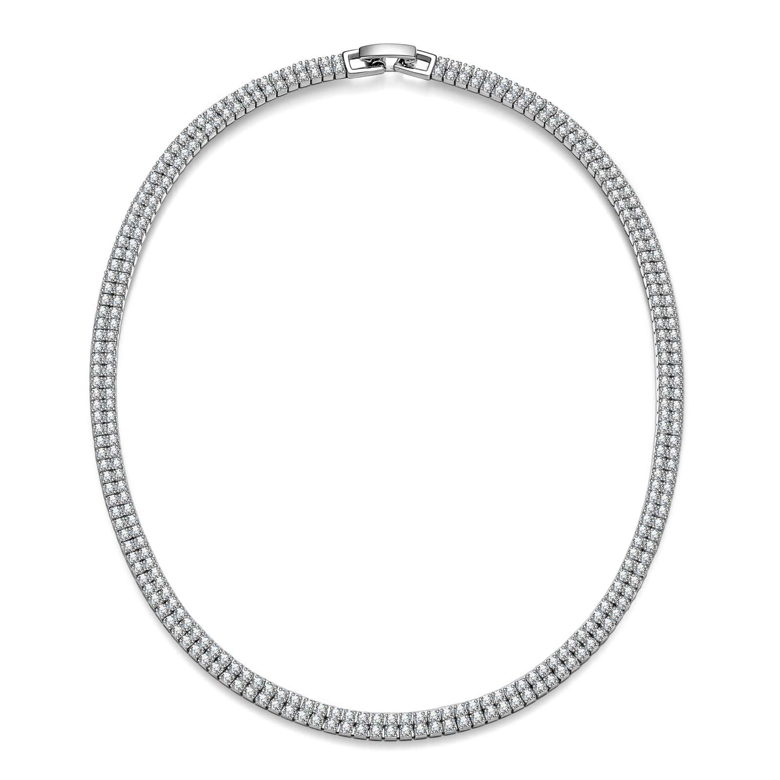 Sterling Silver Tennis Necklace Chain In White Gold Plated