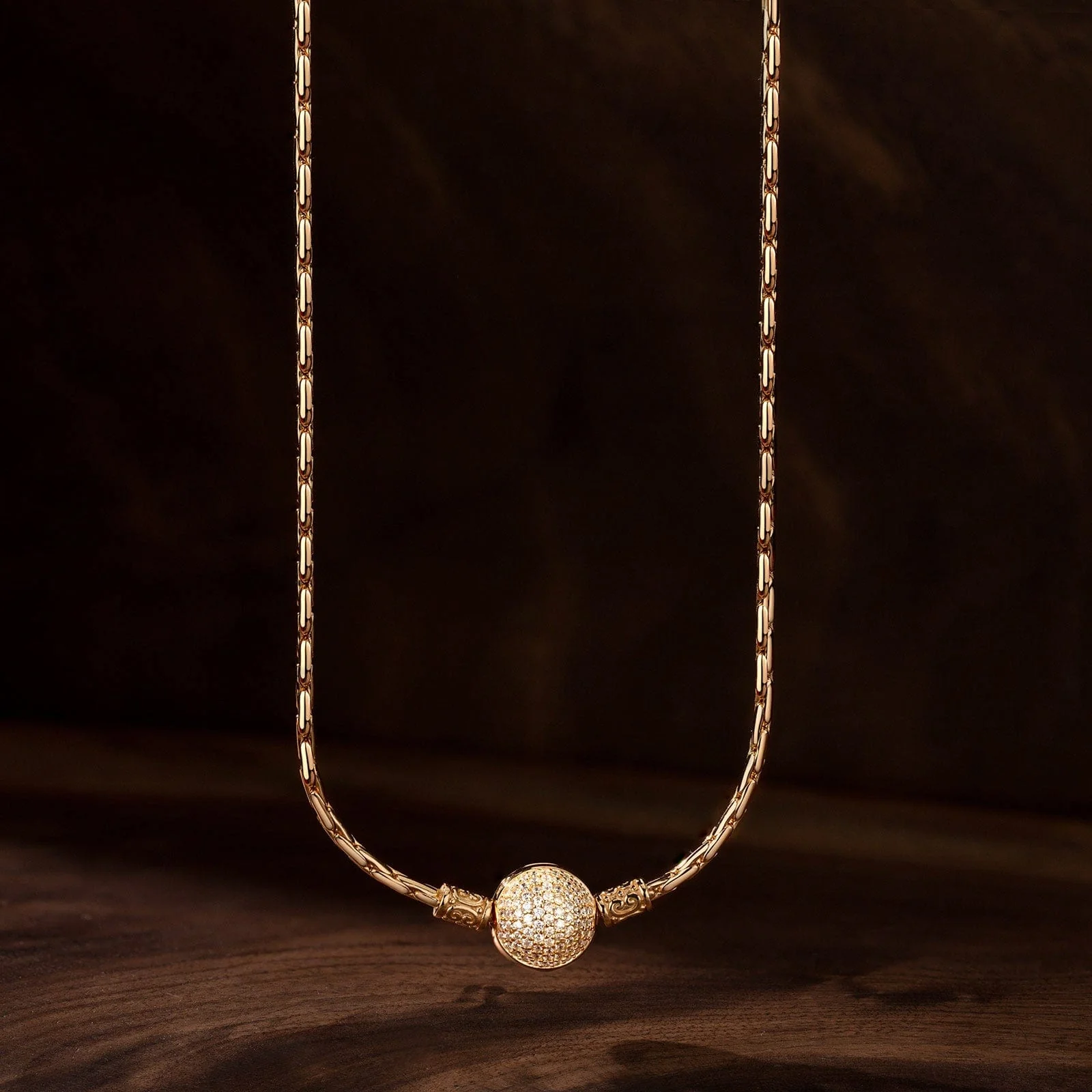 Sterling Silver Bamboo Chain Necklace In 14K Gold Plated - Image 2