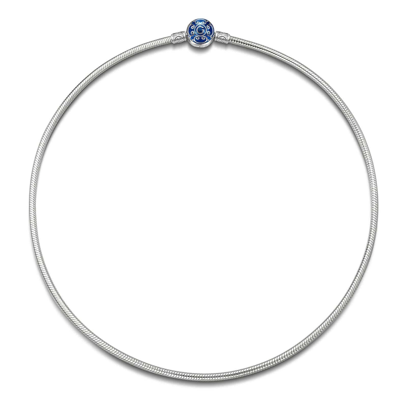 Sterling Silver Personalized Fashion Snap Chain Necklace with Enamel In White Gold Plated
