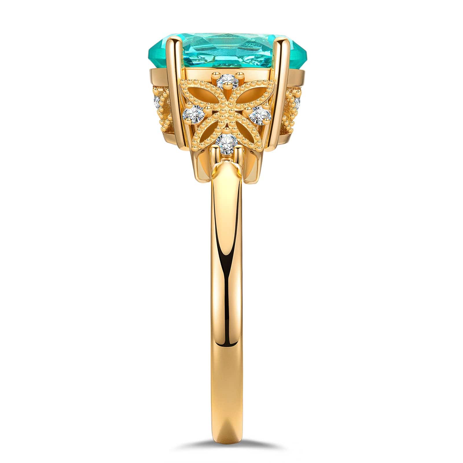 Oval Brilliant Cut Electric Lagoon Hue Lab-Certified Paraiba Tourmaline - Pave Classic Engagement Ring 14K Yellow Gold Plated (Includes GRC Certification from Gemstone Research Center) - Image 11