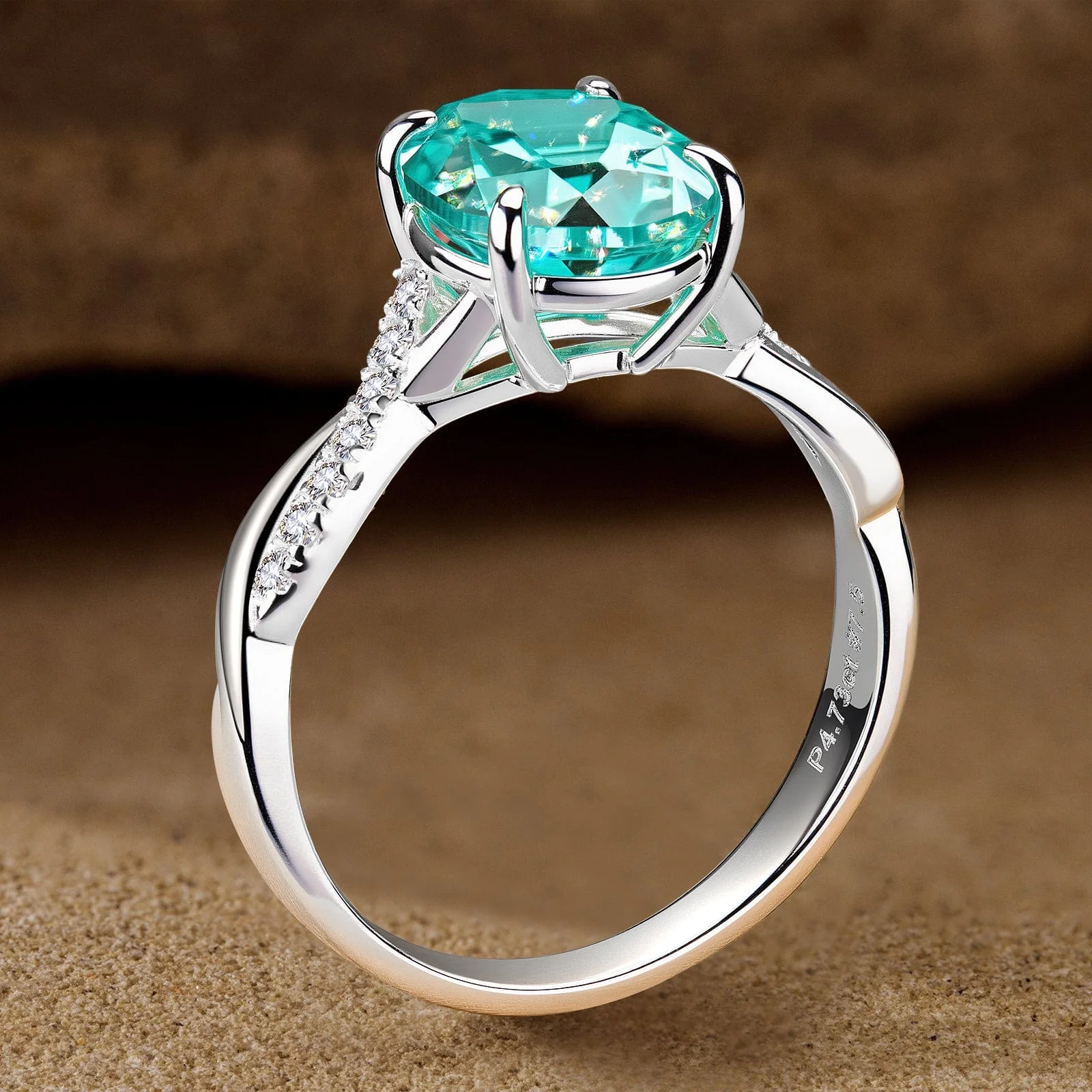 Oval Brilliant Cut Electric Lagoon Hue Lab-Certified Paraiba Tourmaline - Pave Classic Engagement Ring White Gold Plated (Includes GRC Certification from Gemstone Research Center) - Image 6