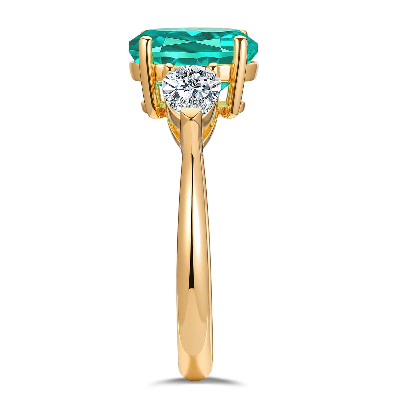 Oval Brilliant Cut Electric Lagoon Hue Lab-Certified Paraiba Tourmaline - Three Stone Classic Engagement Ring 14K Yellow Gold Plated (Includes GRC Certification from Gemstone Research Center) - Image 8